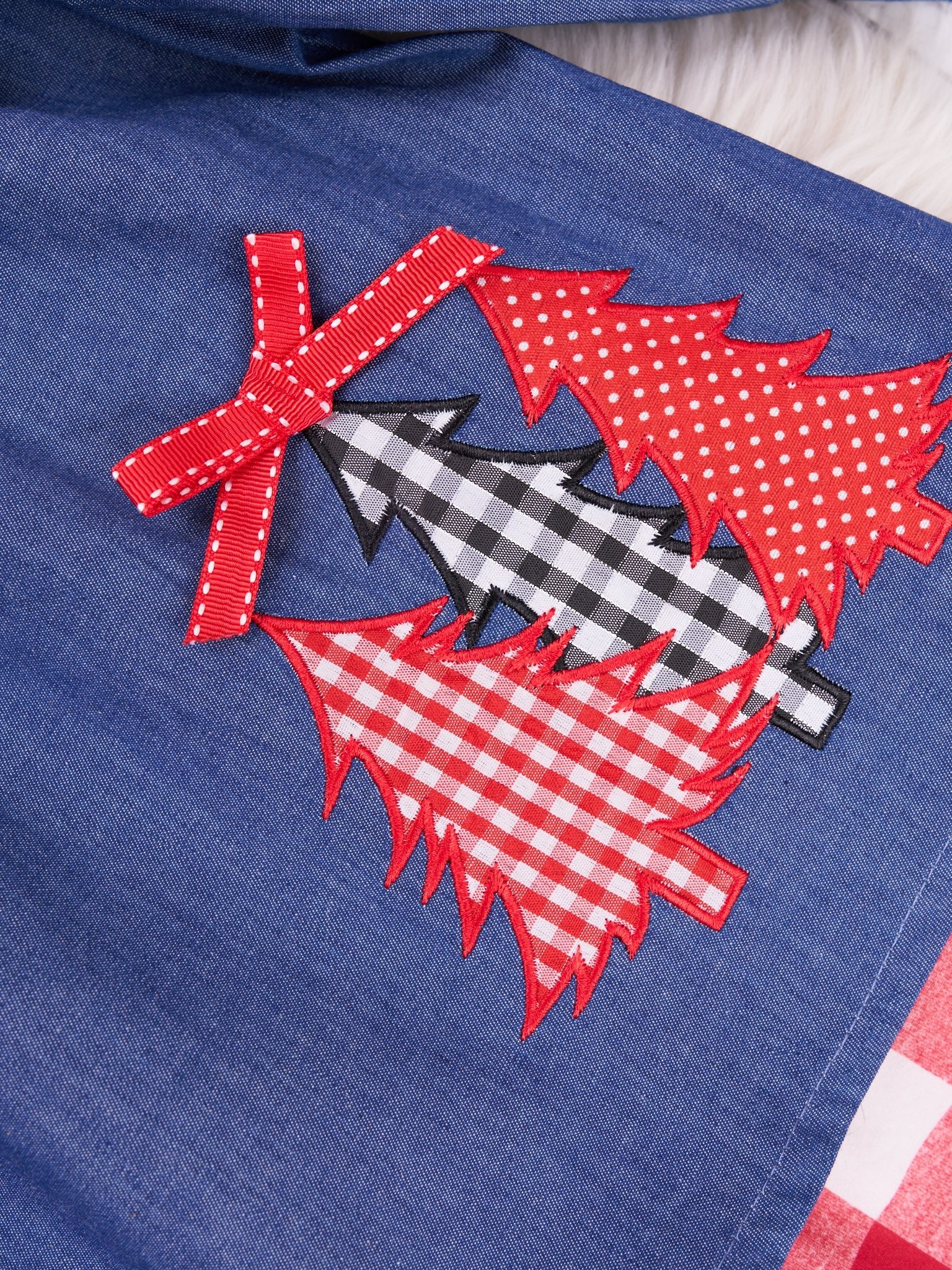 Red Gingham Chambray Christmas Tree Ruffle Outfit - Marie Nicole Clothing
