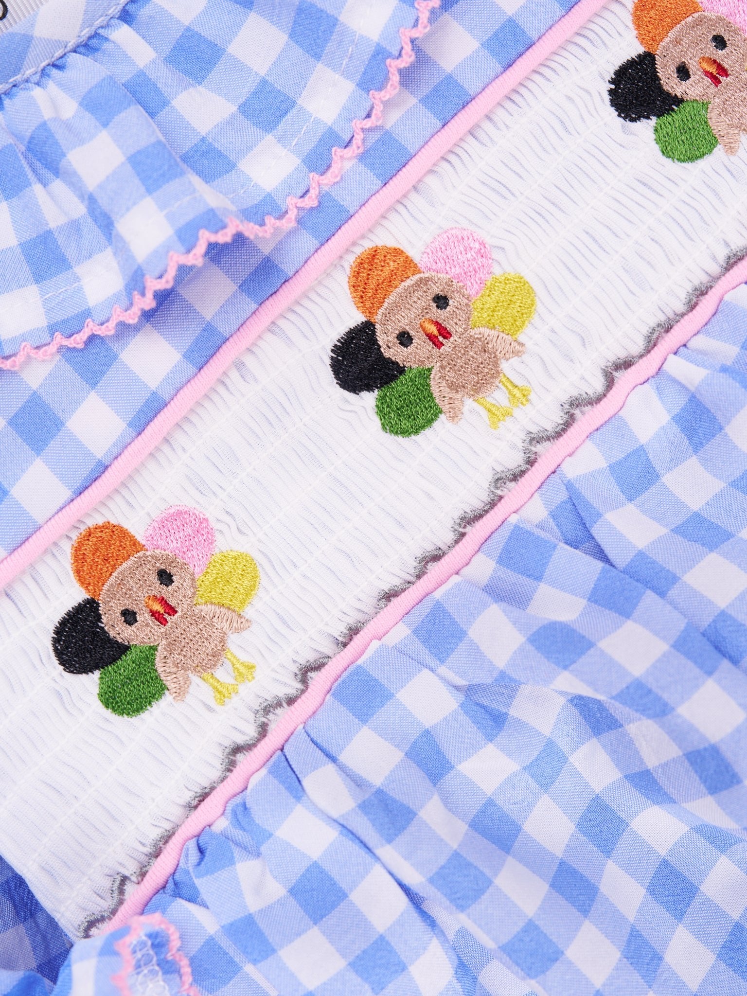 Blue Gingham Turkey Ruffle Romper - Marie Nicole Clothing