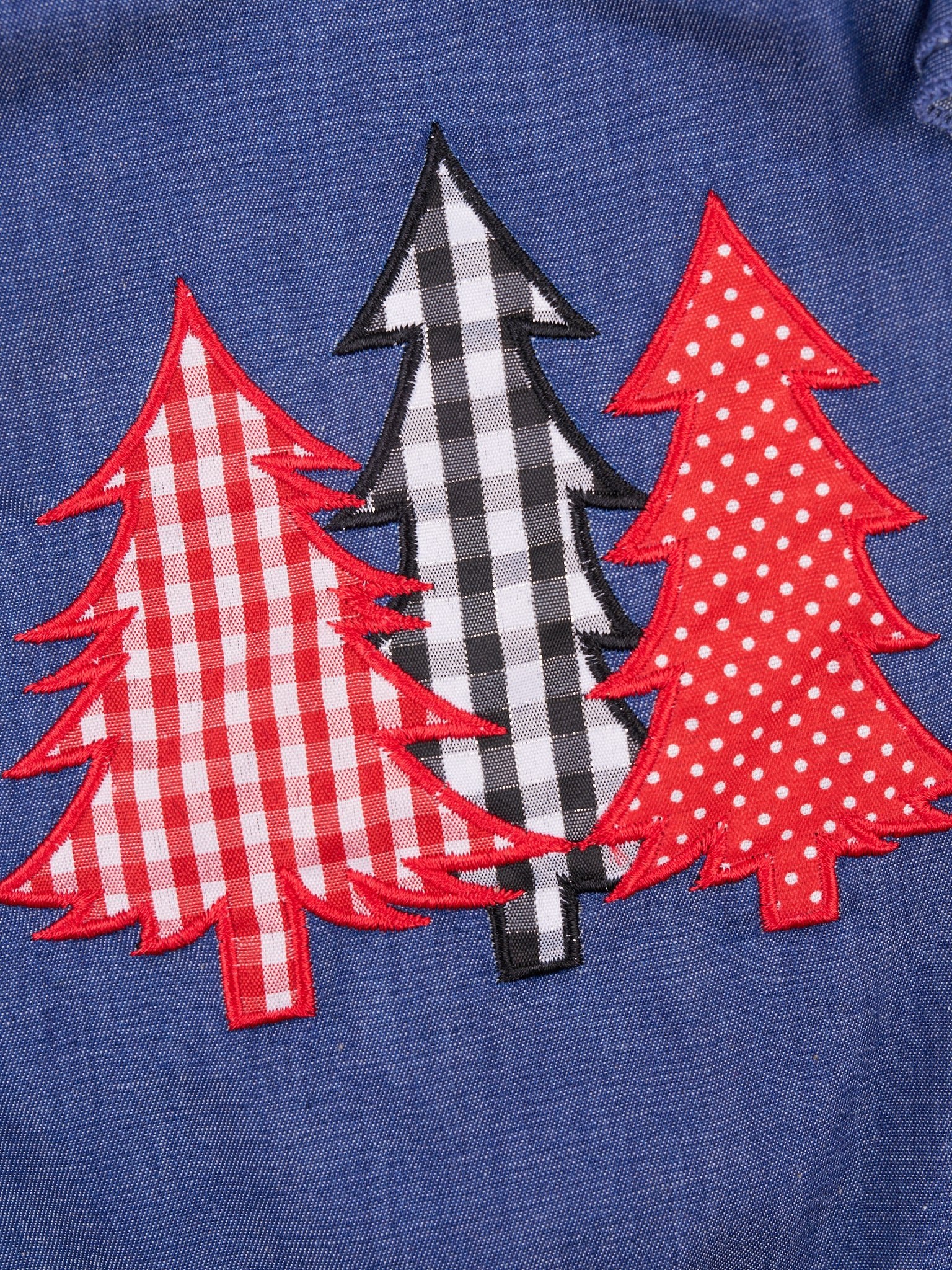 Red Gingham Chambray Christmas Tree Ruffle Onesie Outfit - Marie Nicole Clothing