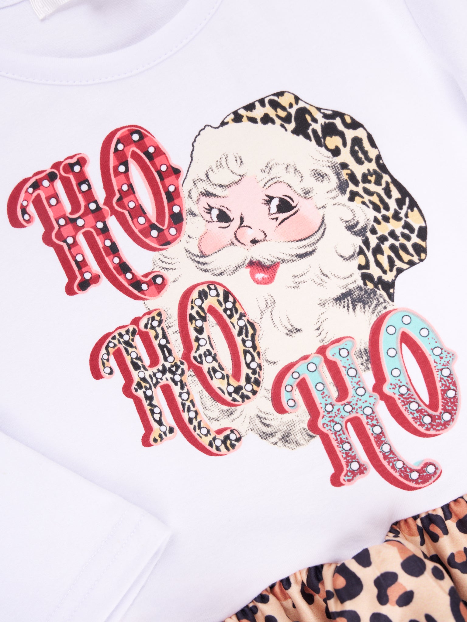 Leopard Santa "HO HO HO" Ruffle Outfit - Marie Nicole Clothing