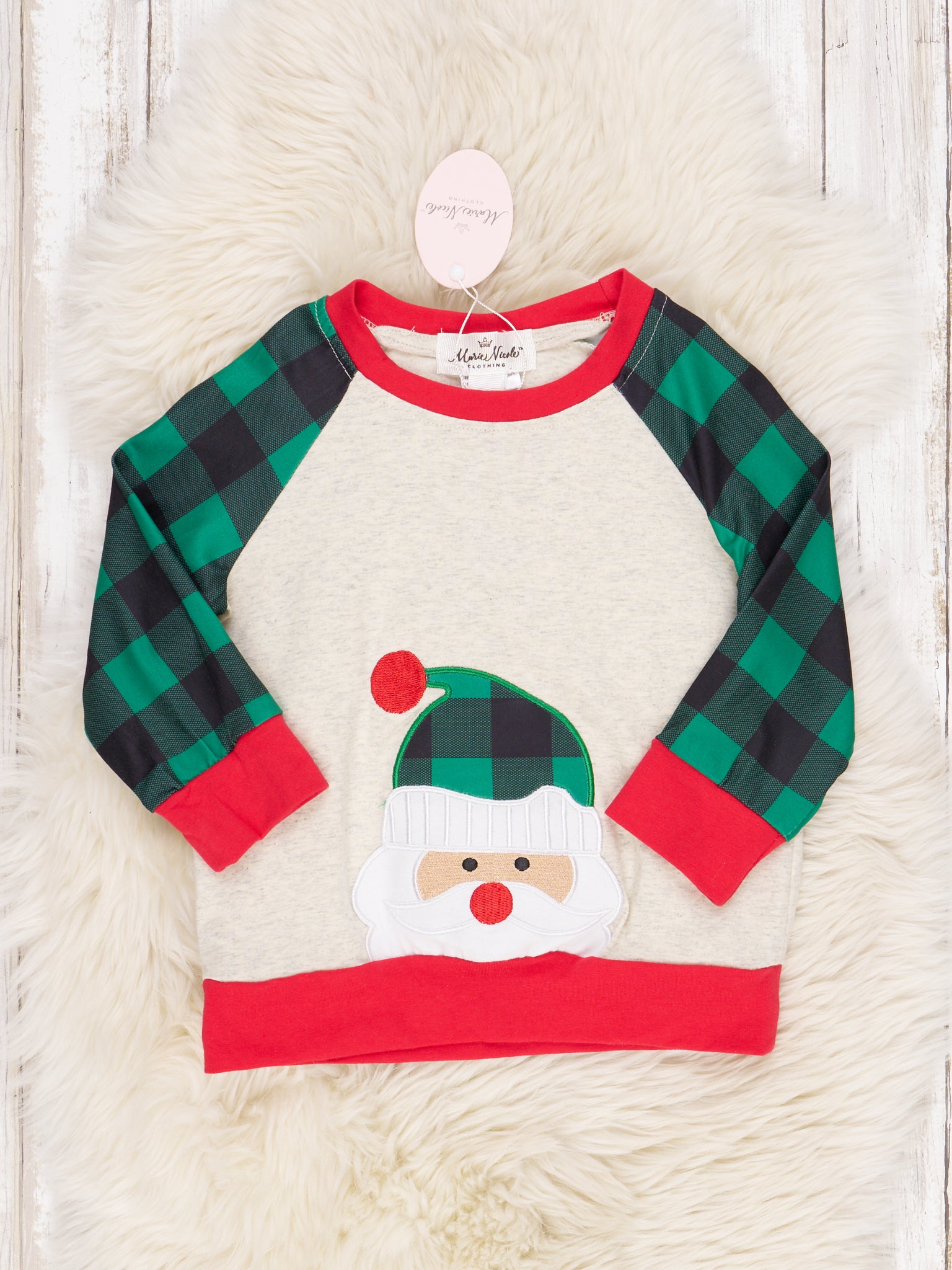 Green Buffalo Plaid Santa Shirt - Marie Nicole Clothing