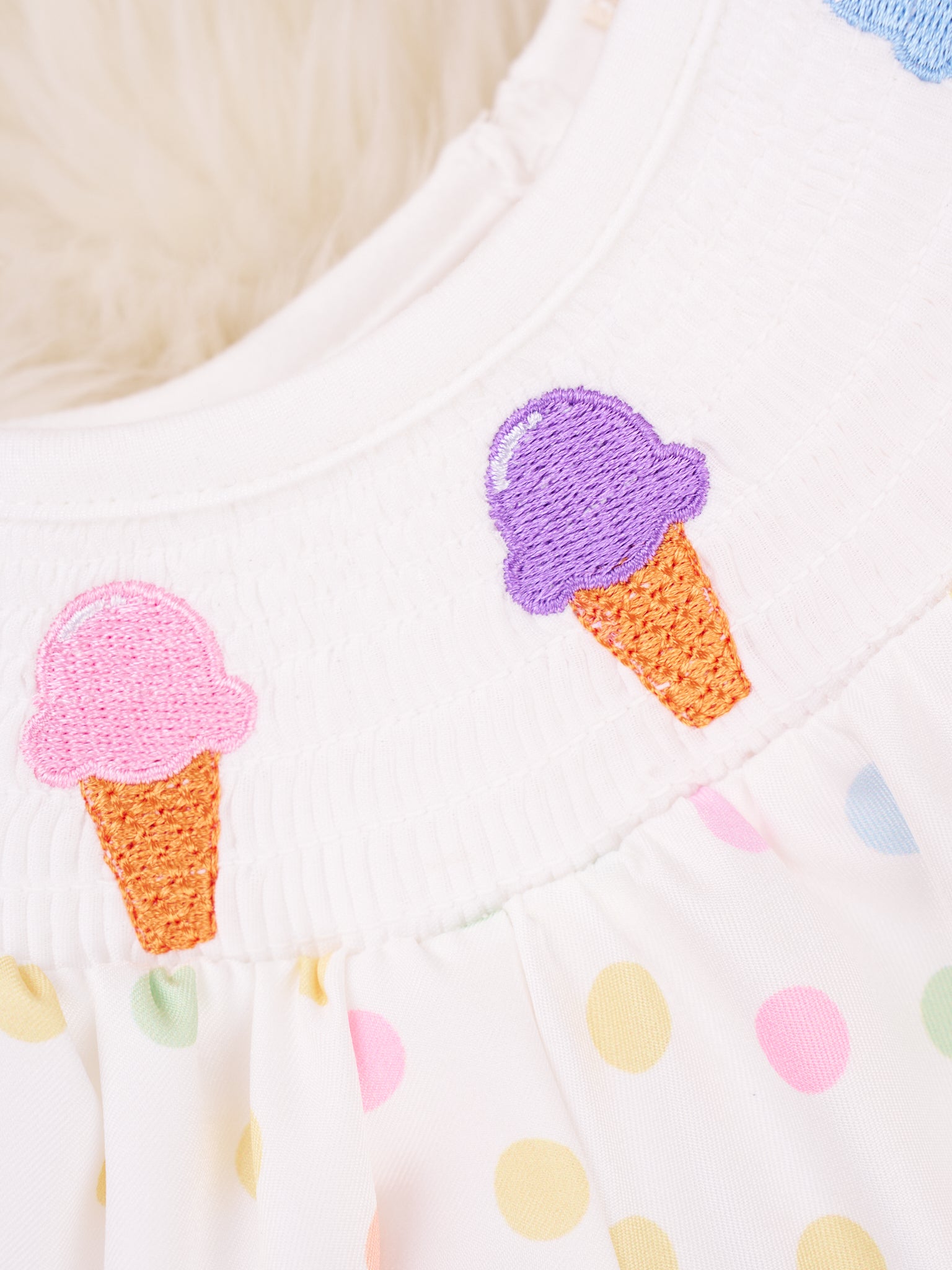 Smocked Polka Dot Ice Cream Ruffle Romper - Marie Nicole Clothing