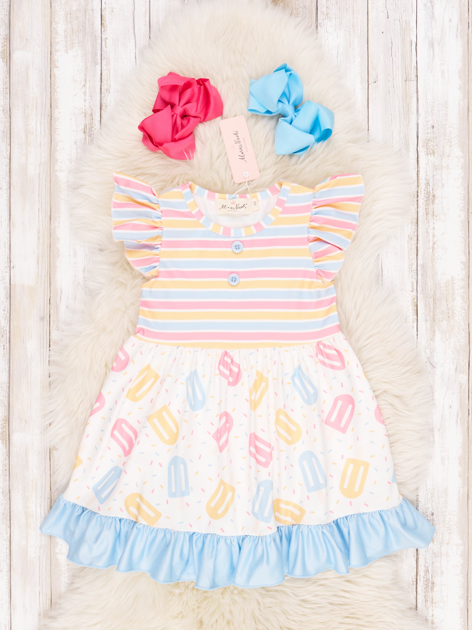 Striped Popsicle Ruffle Dress - Marie Nicole Clothing