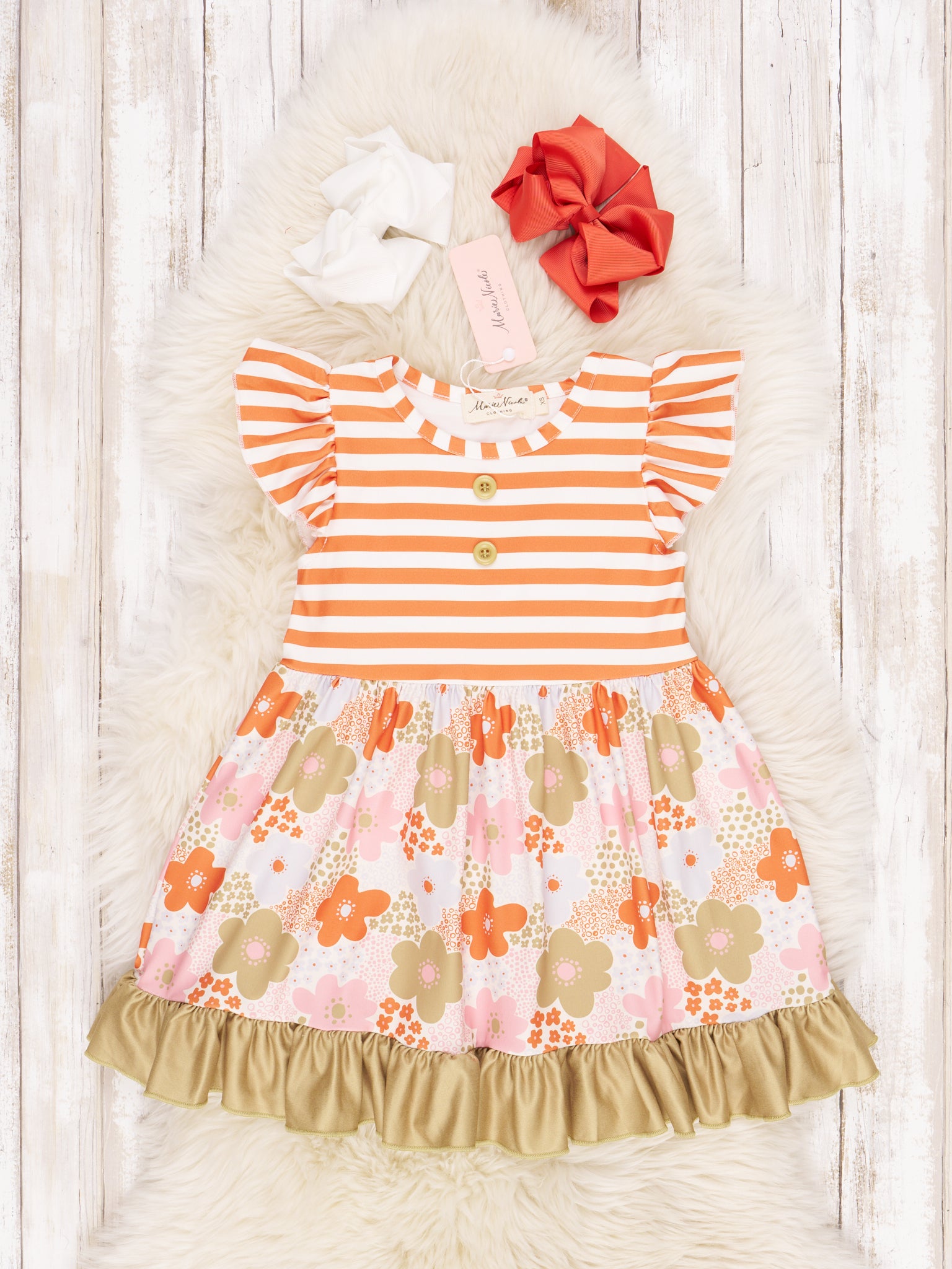 Green Floral Ruffle Dress - Marie Nicole Clothing