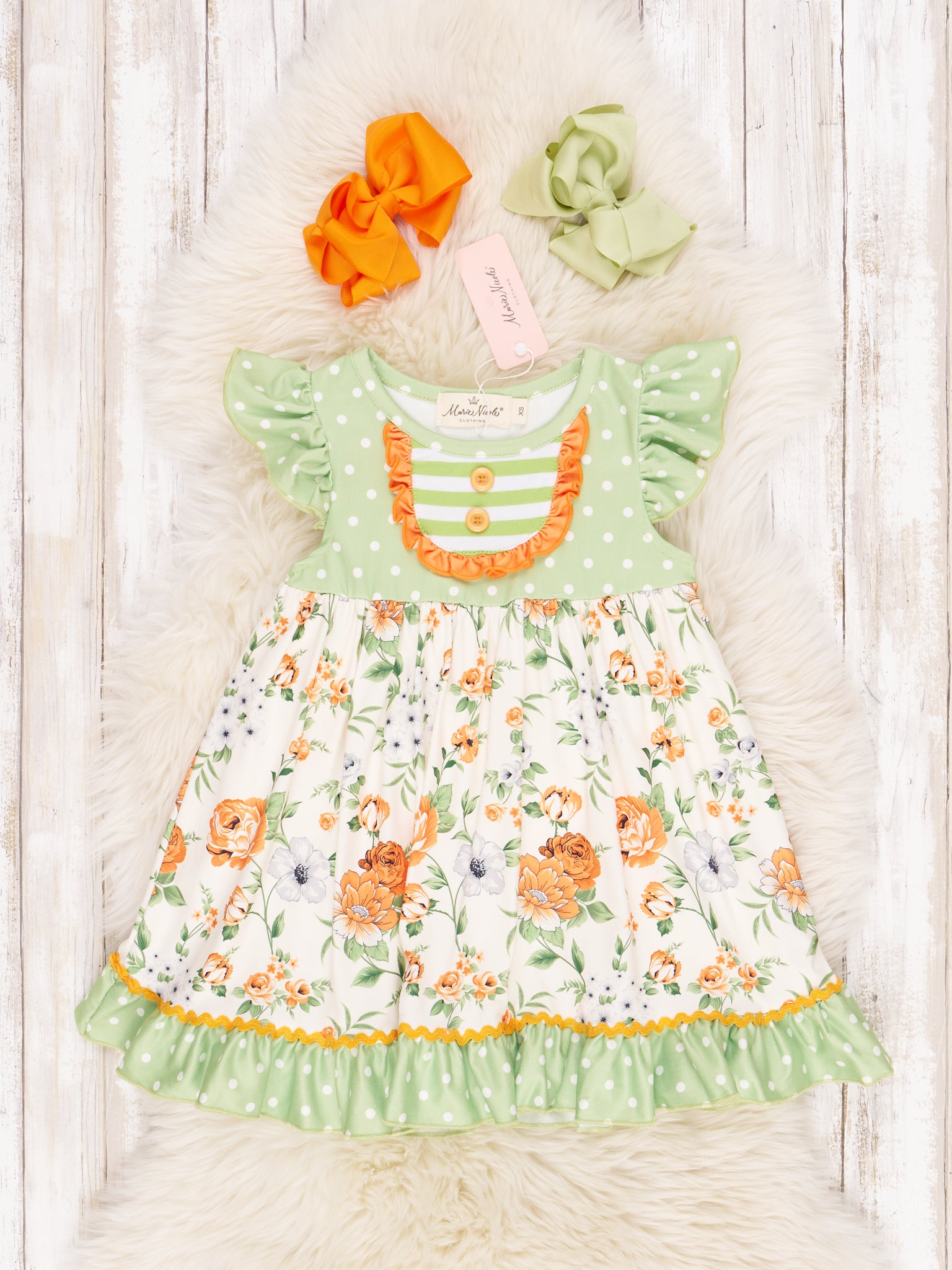 Lime Floral Ruffle Dress - Marie Nicole Clothing
