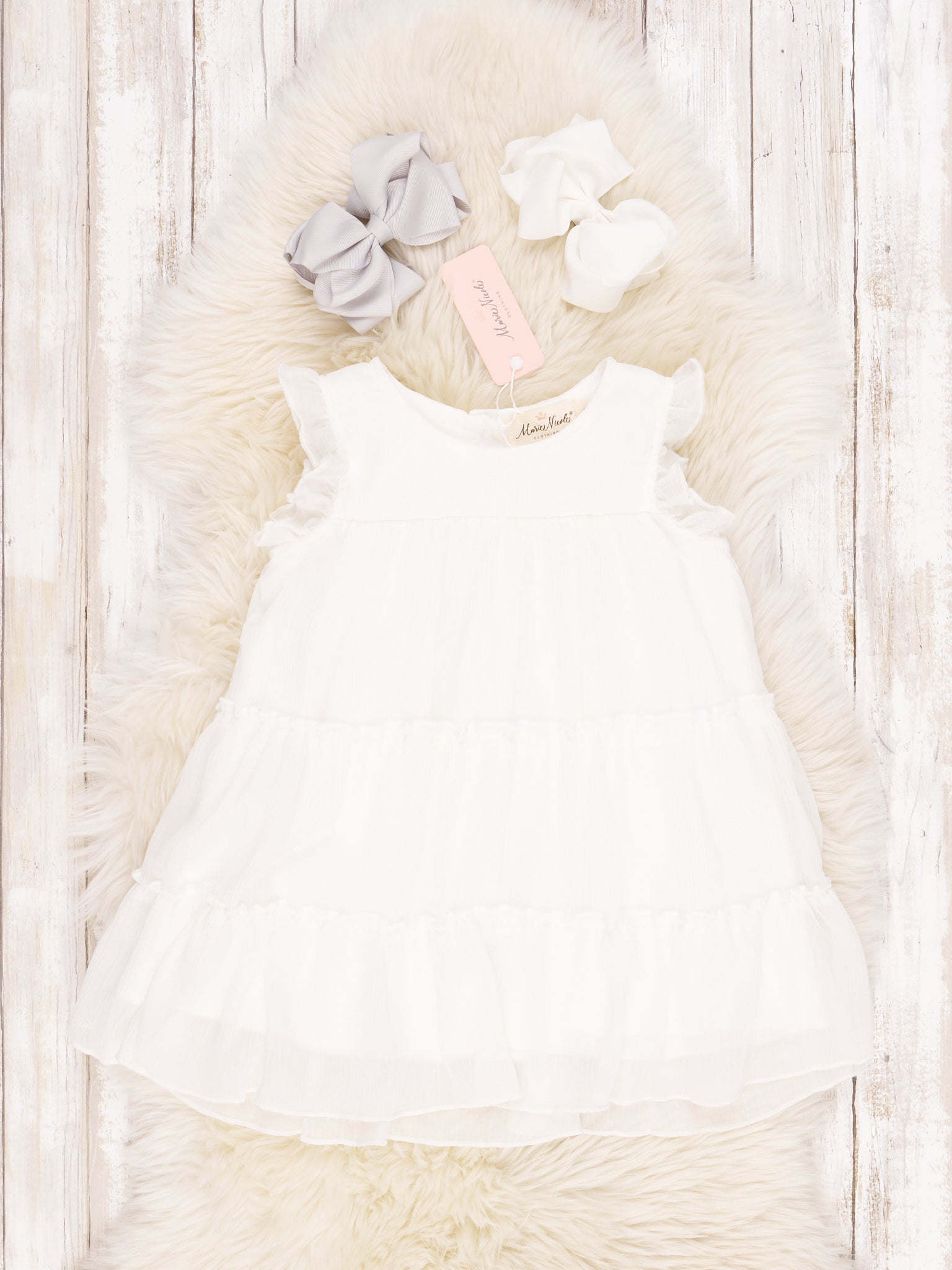 White Tiered Ruffle Dress - Marie Nicole Clothing