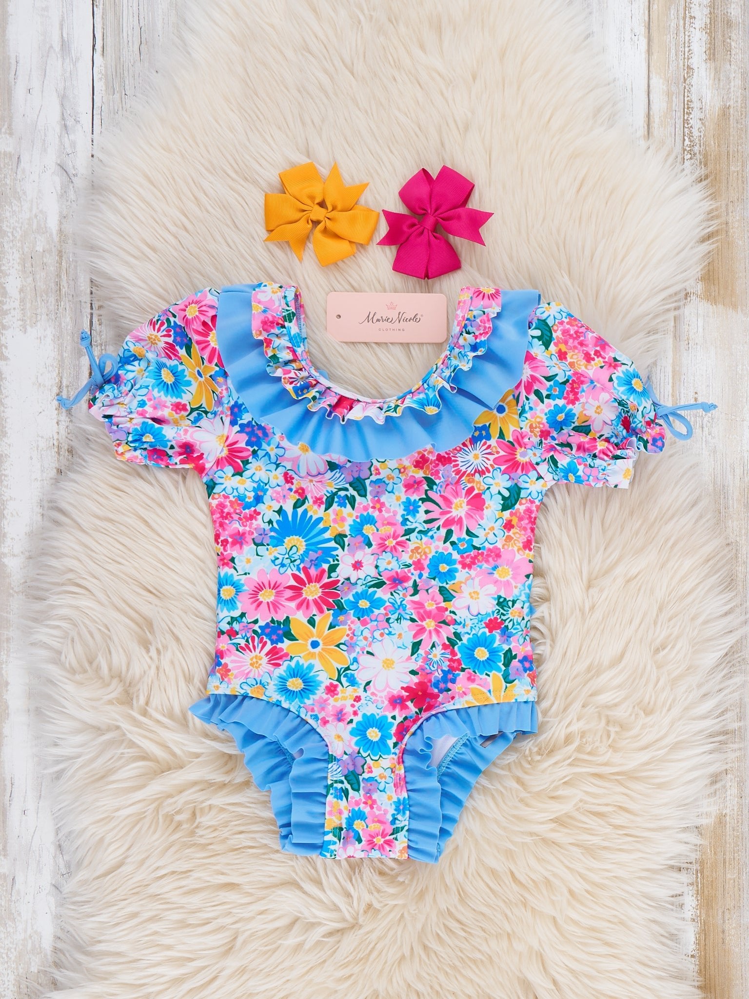 Garden Gala Puff Sleeve Ruffle Swimsuit - Marie Nicole Clothing