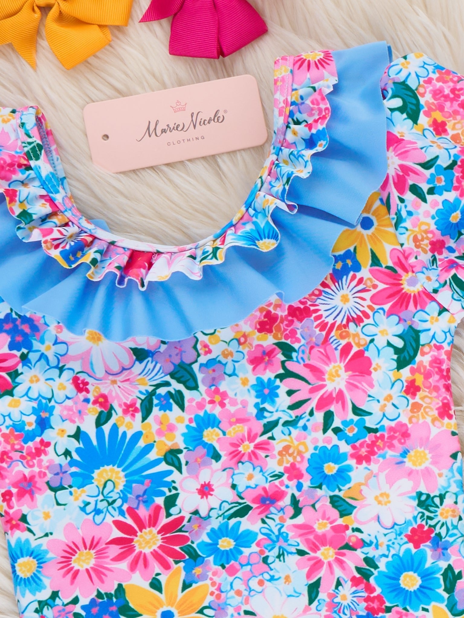 Garden Gala Puff Sleeve Ruffle Swimsuit - Marie Nicole Clothing