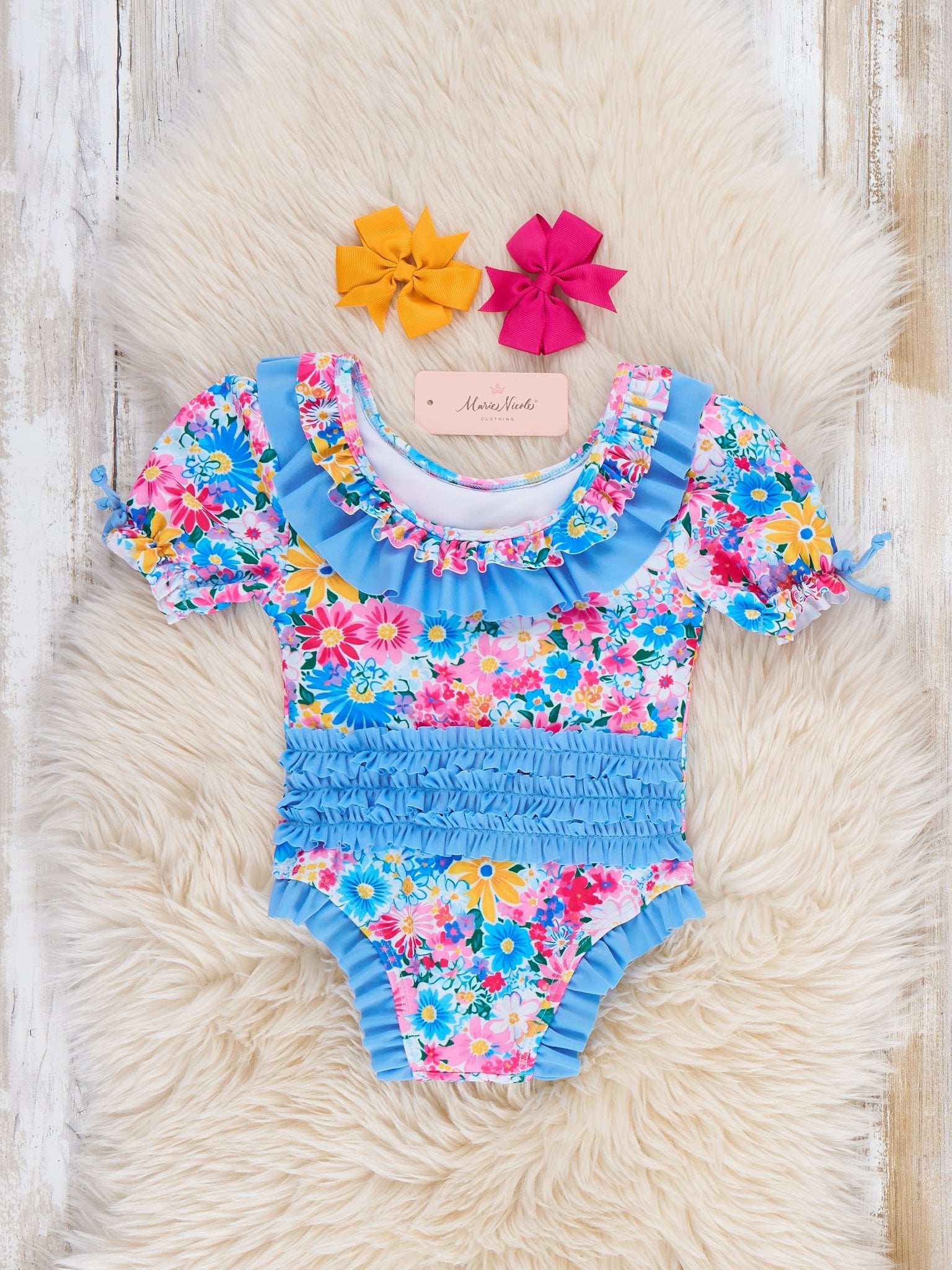 Garden Gala Puff Sleeve Ruffle Swimsuit - Marie Nicole Clothing