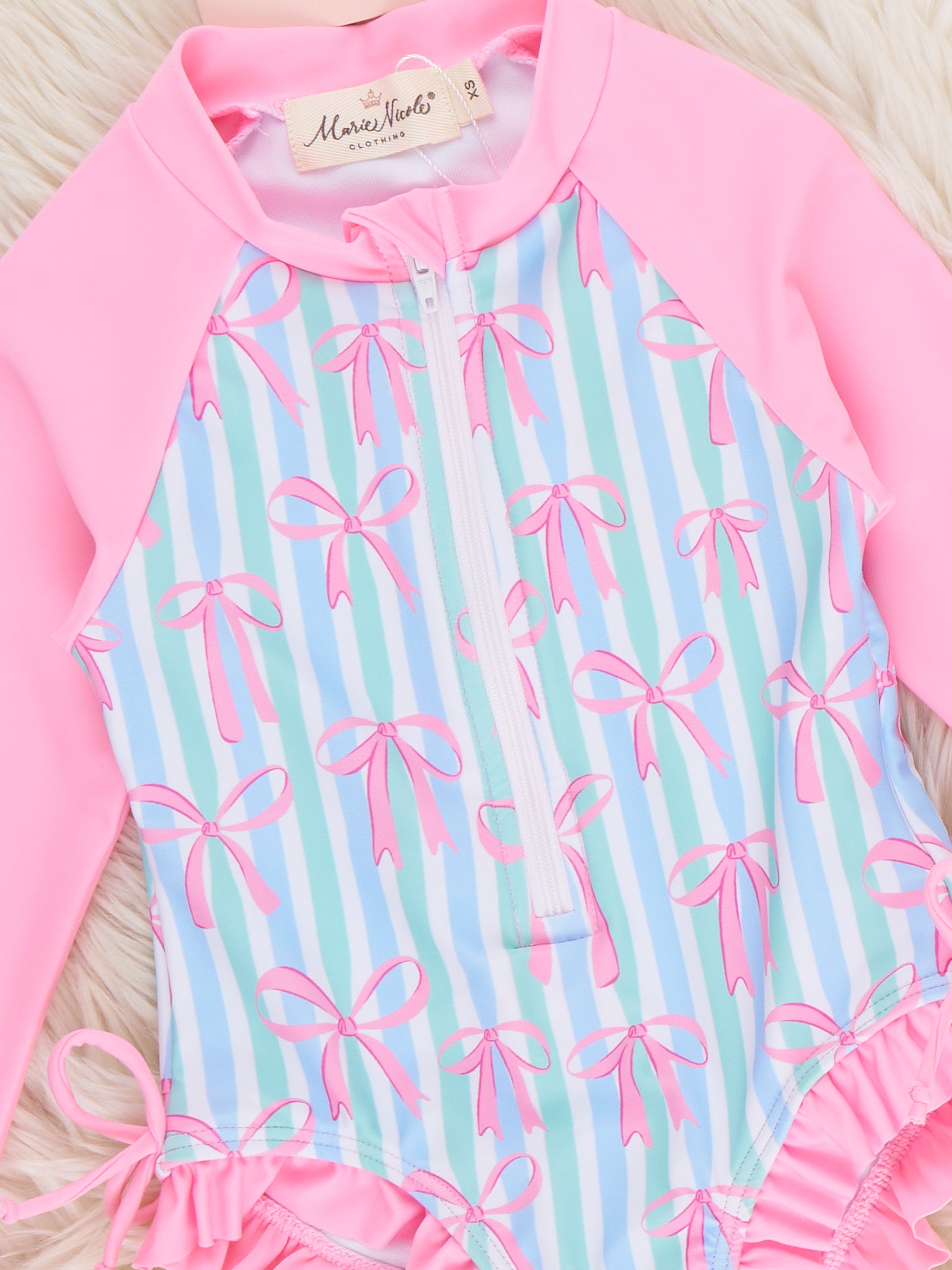 Ocean Breeze Stripe Ruffle Rashguard - Marie Nicole Clothing