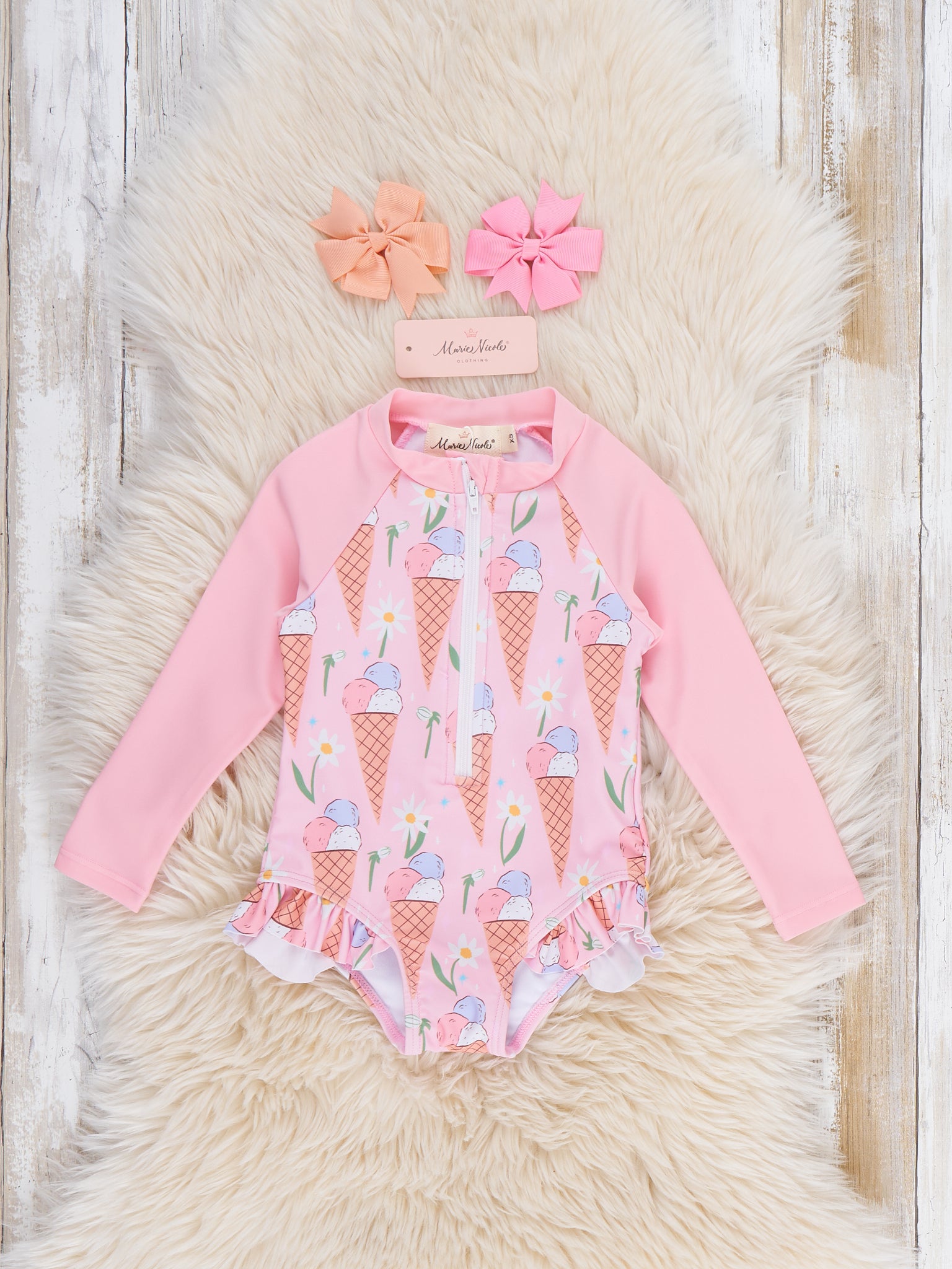 Ice Cream Cone Zone Ruffle Rashguard - Marie Nicole Clothing