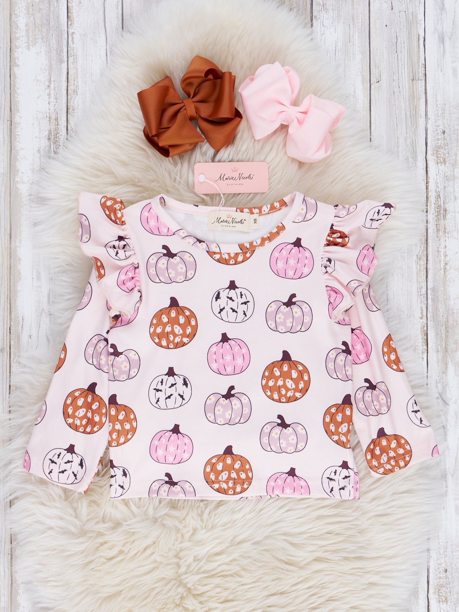 Bronze Doodle Pumpkin Suede Overalls Outfit - Marie Nicole Clothing
