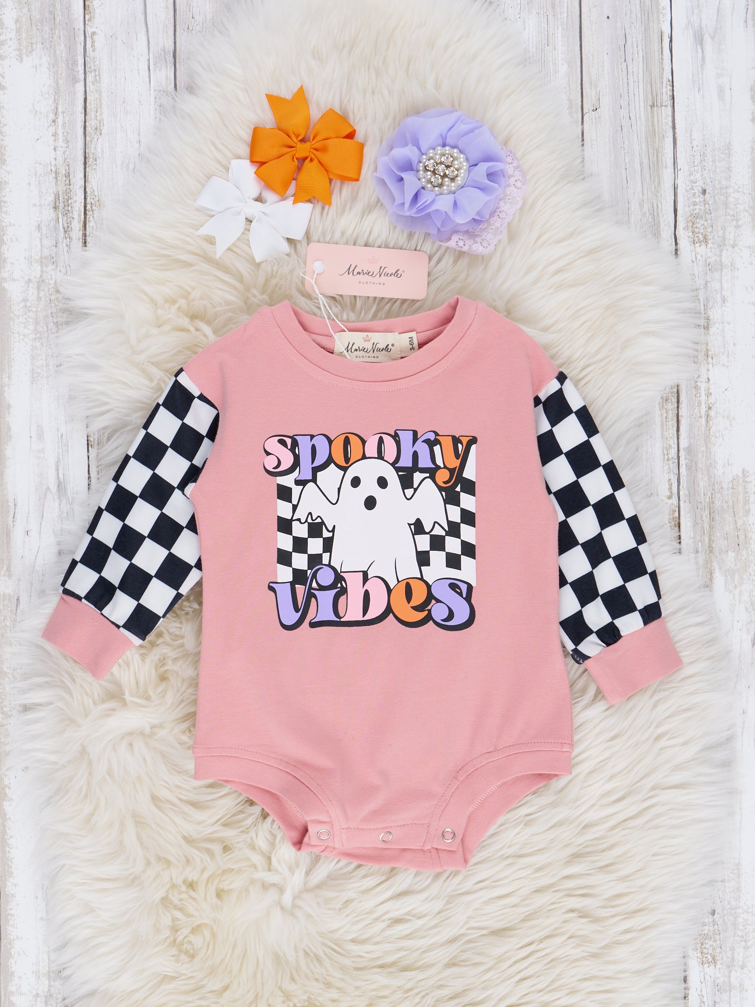 Pink Spooky Vibes Raglan Romper - Marie Nicole Clothing