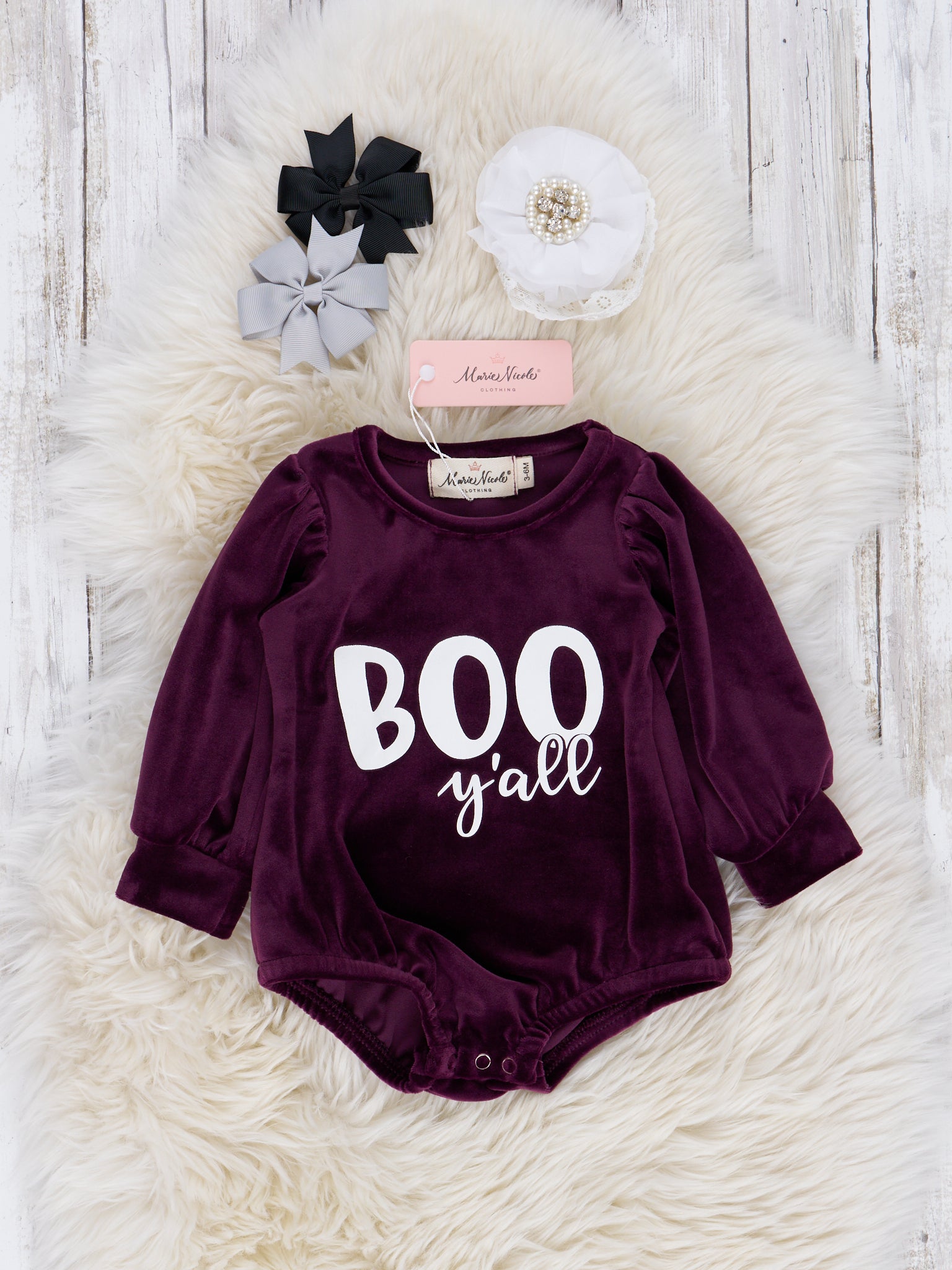 Purple Velvet "Boo, Y'all" Romper - Marie Nicole Clothing