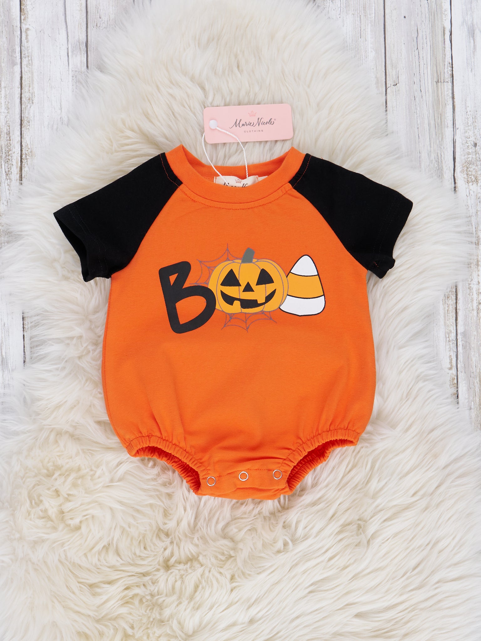 Bright Orange "Boo" Romper - Marie Nicole Clothing