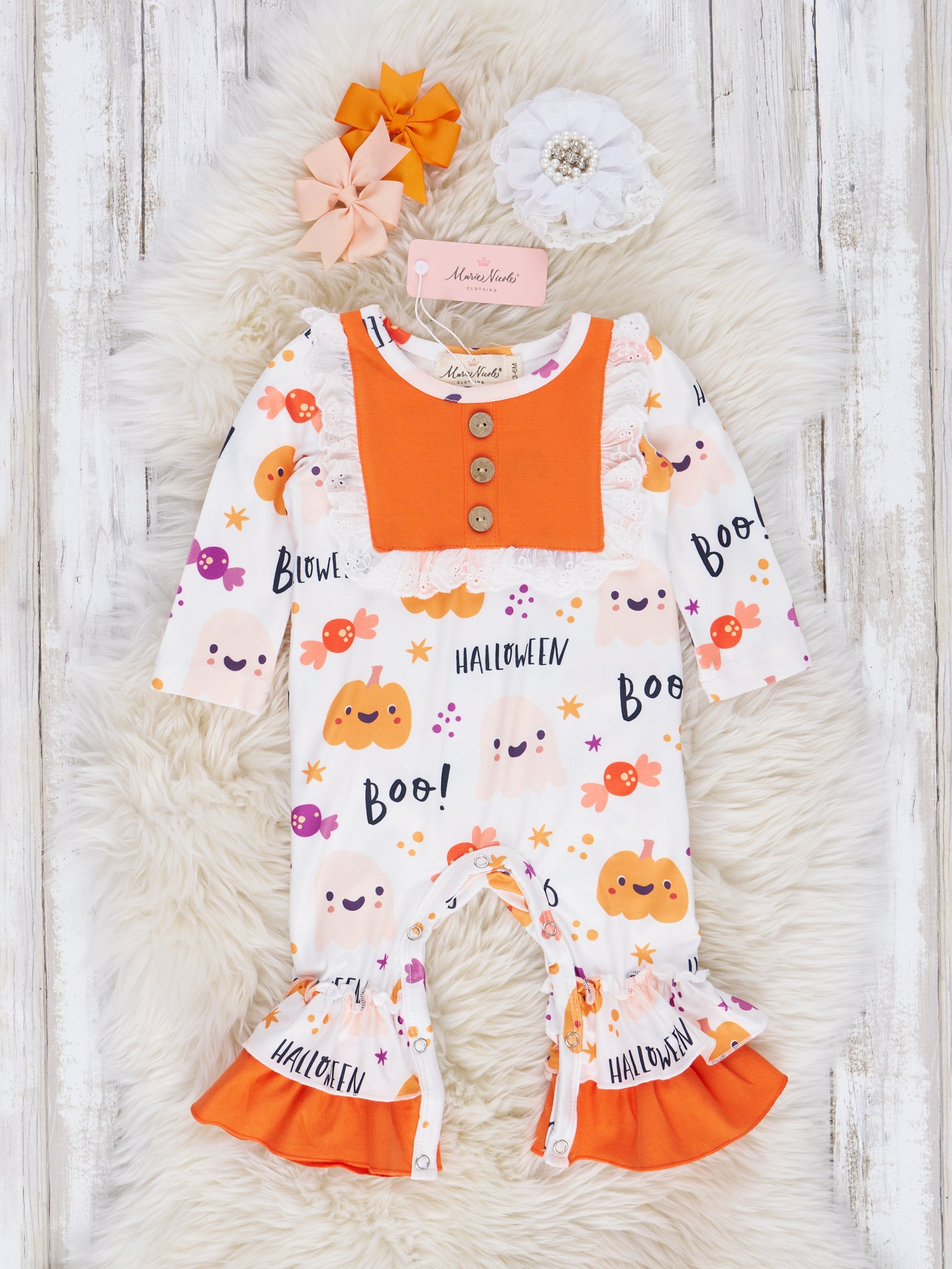 Spooky Sweet Doodles Ruffle Romper - Marie Nicole Clothing