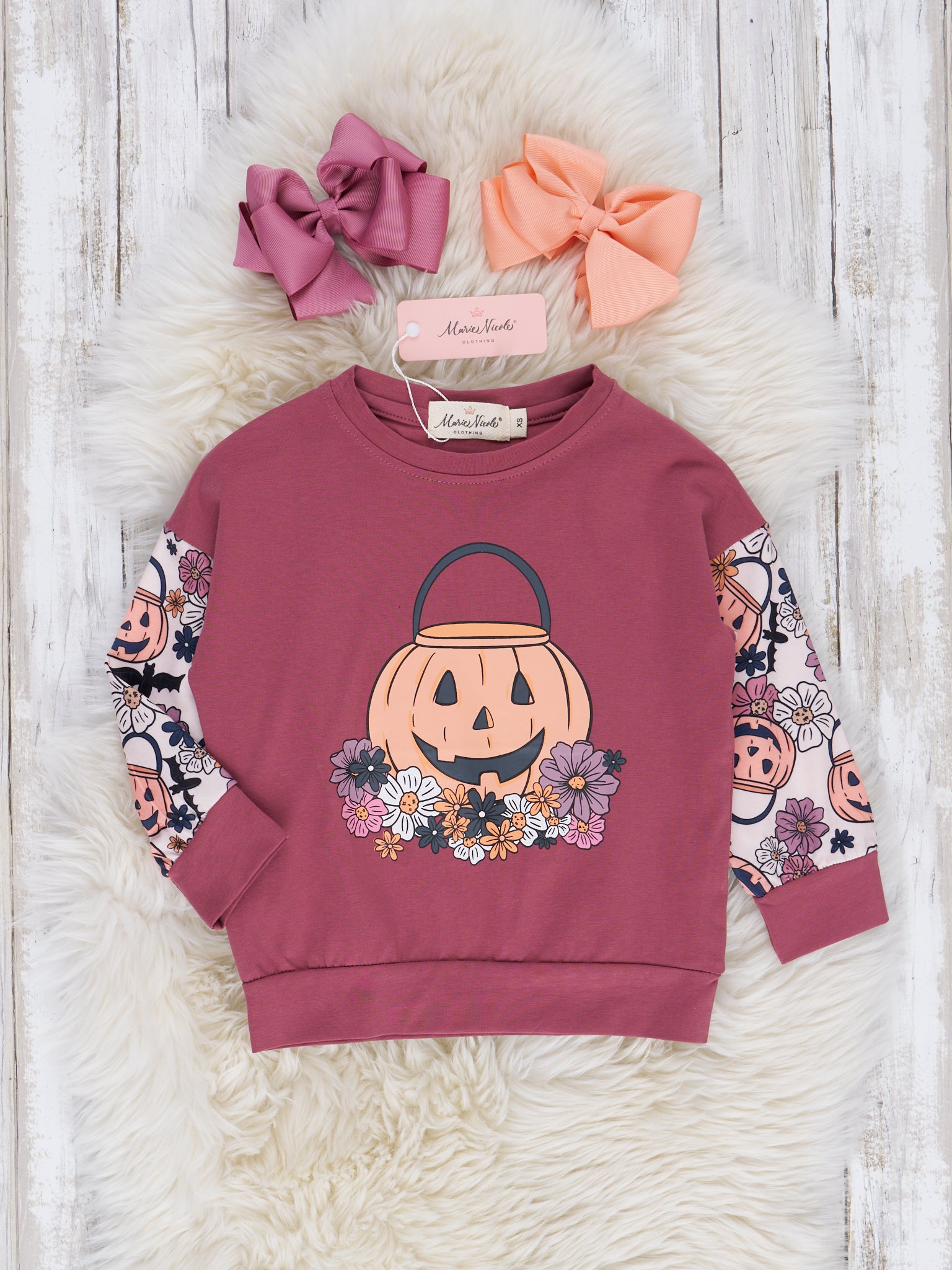 Mauve Floral Jack - o - Lantern Raglan Top - Marie Nicole Clothing