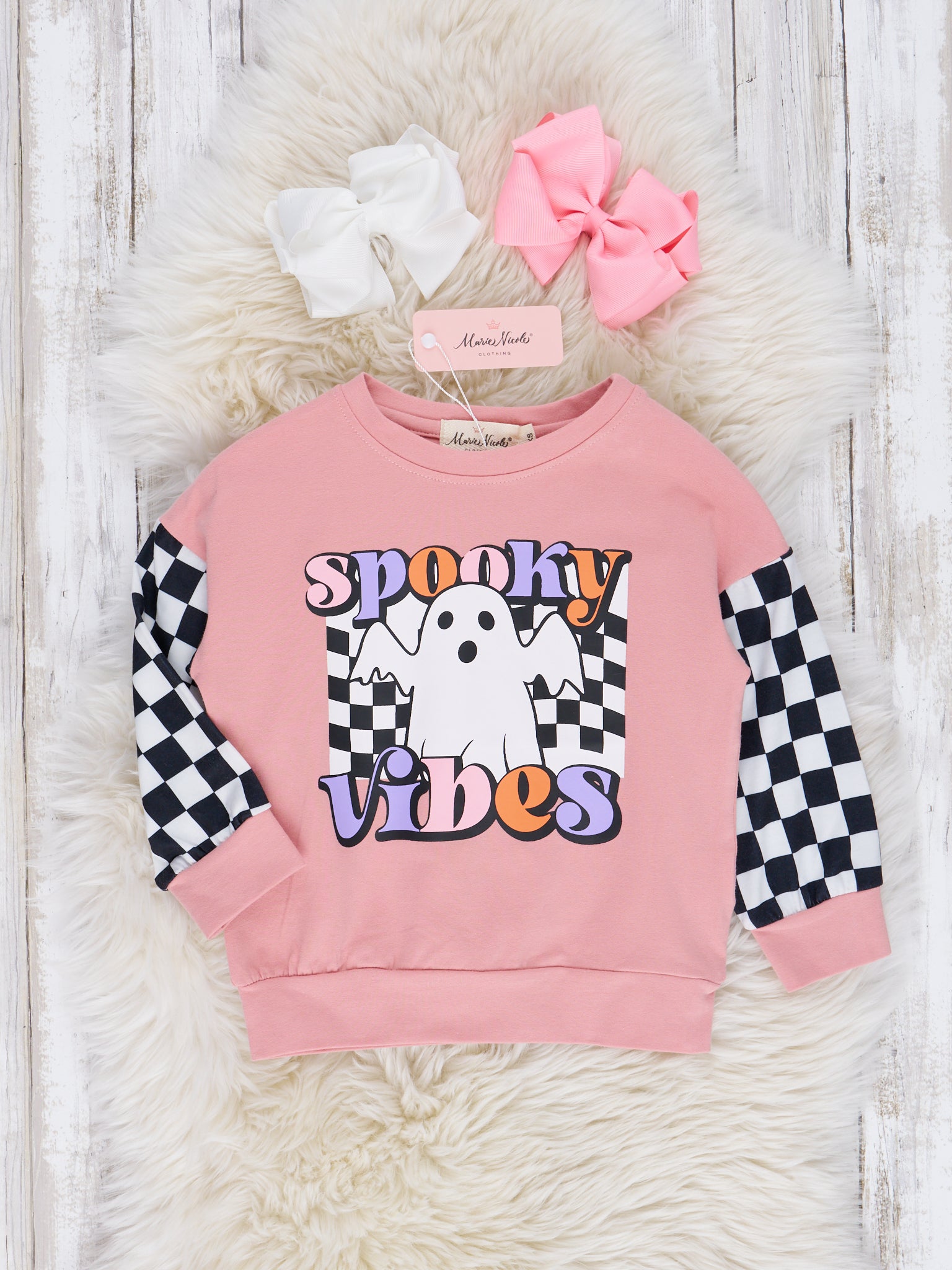 Pink Spooky Vibes Raglan Top - Marie Nicole Clothing
