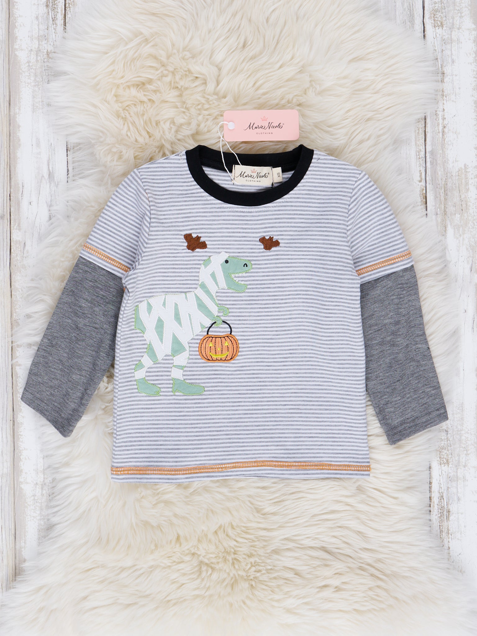 Heather Grey Mummy Dino Shirt - Marie Nicole Clothing