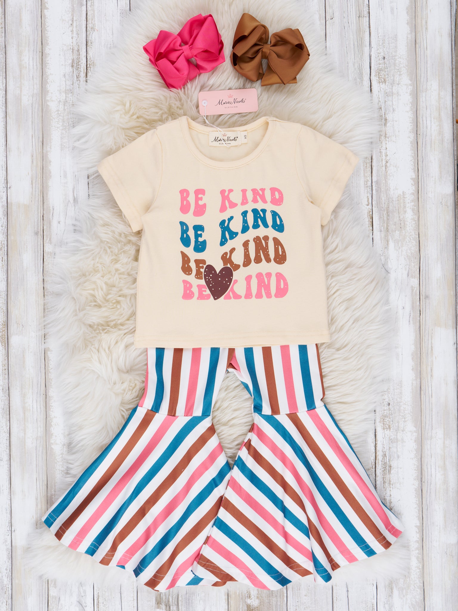 Be Kind Striped Bell Bottom Outfit - Marie Nicole Clothing