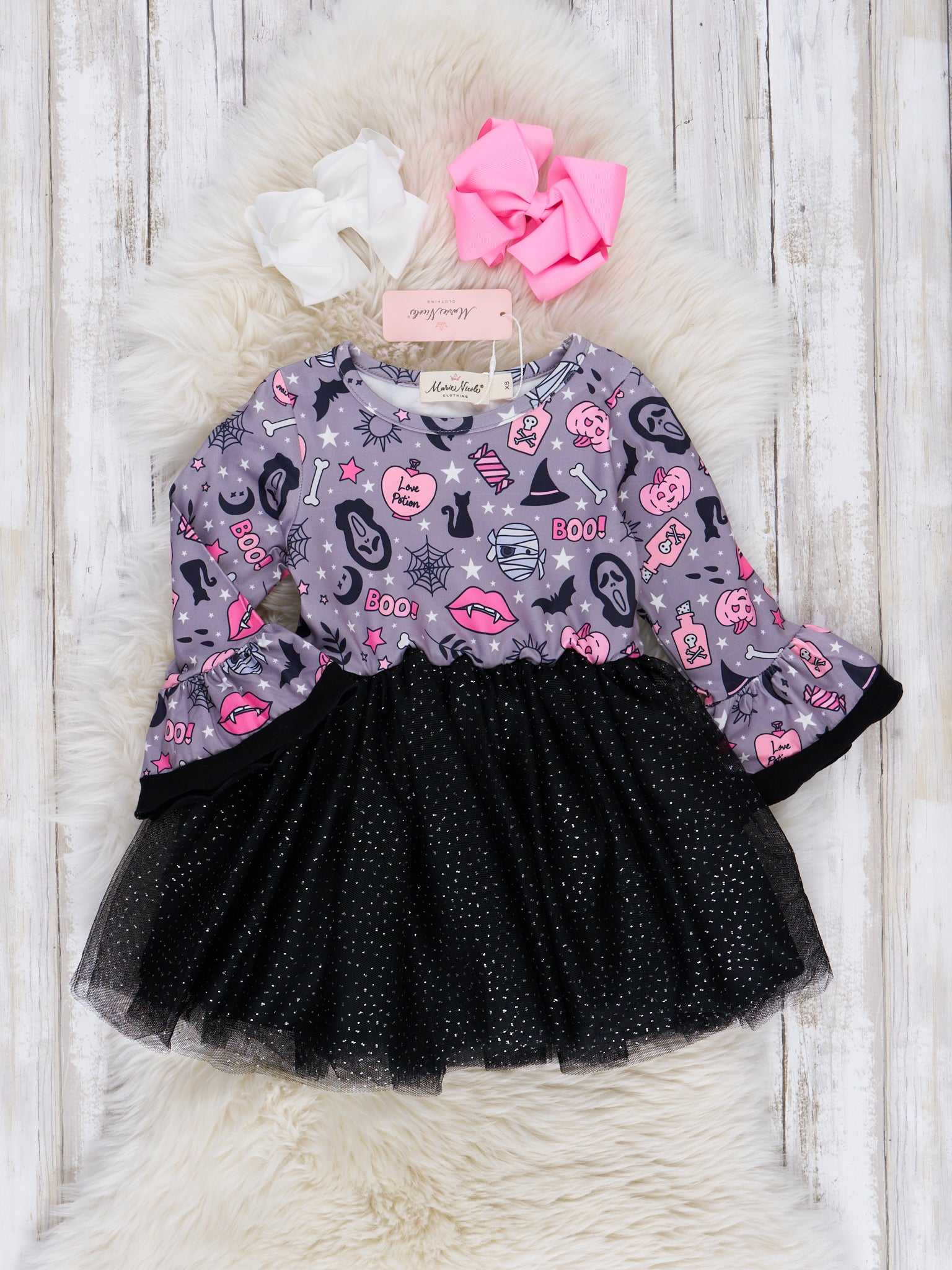 Grey & Black Sparkle Bewitching Tulle Dress - Marie Nicole Clothing