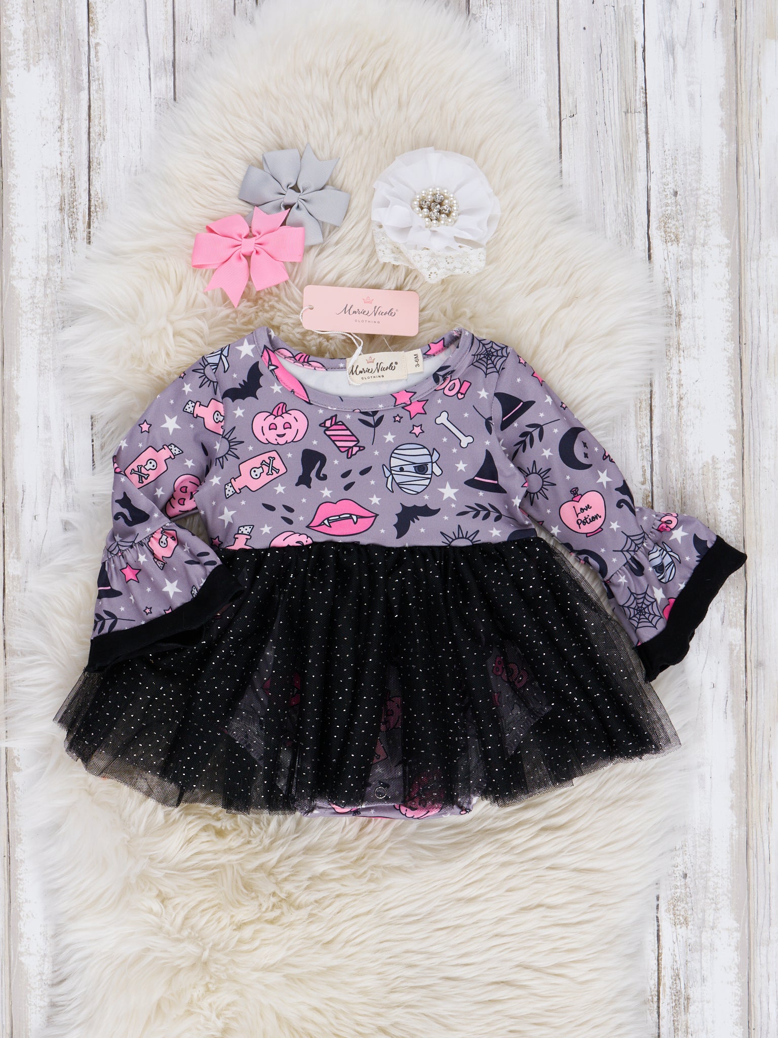 Grey & Black Sparkle Bewitching Tulle Romper - Marie Nicole Clothing
