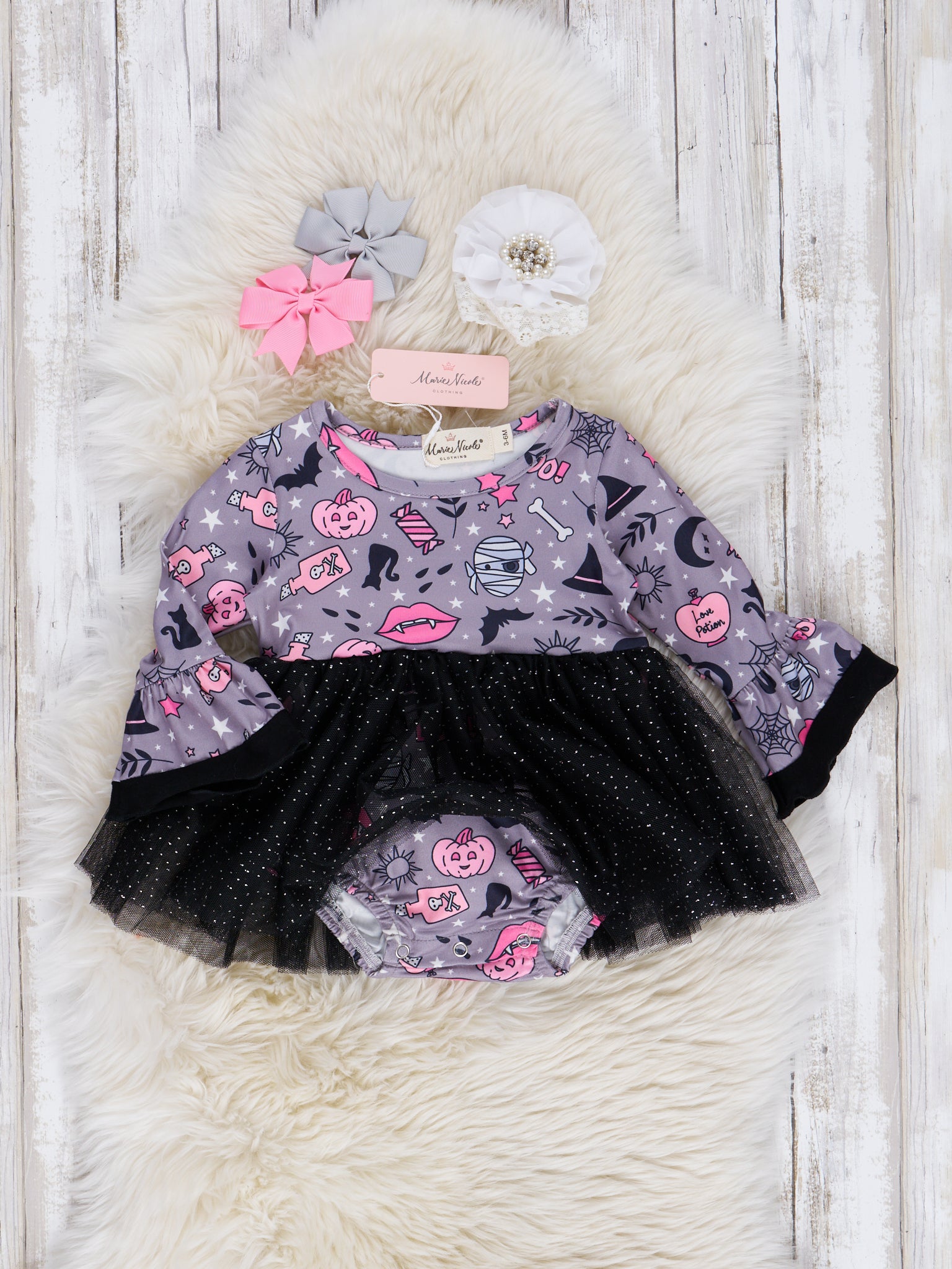 Grey & Black Sparkle Bewitching Tulle Romper - Marie Nicole Clothing