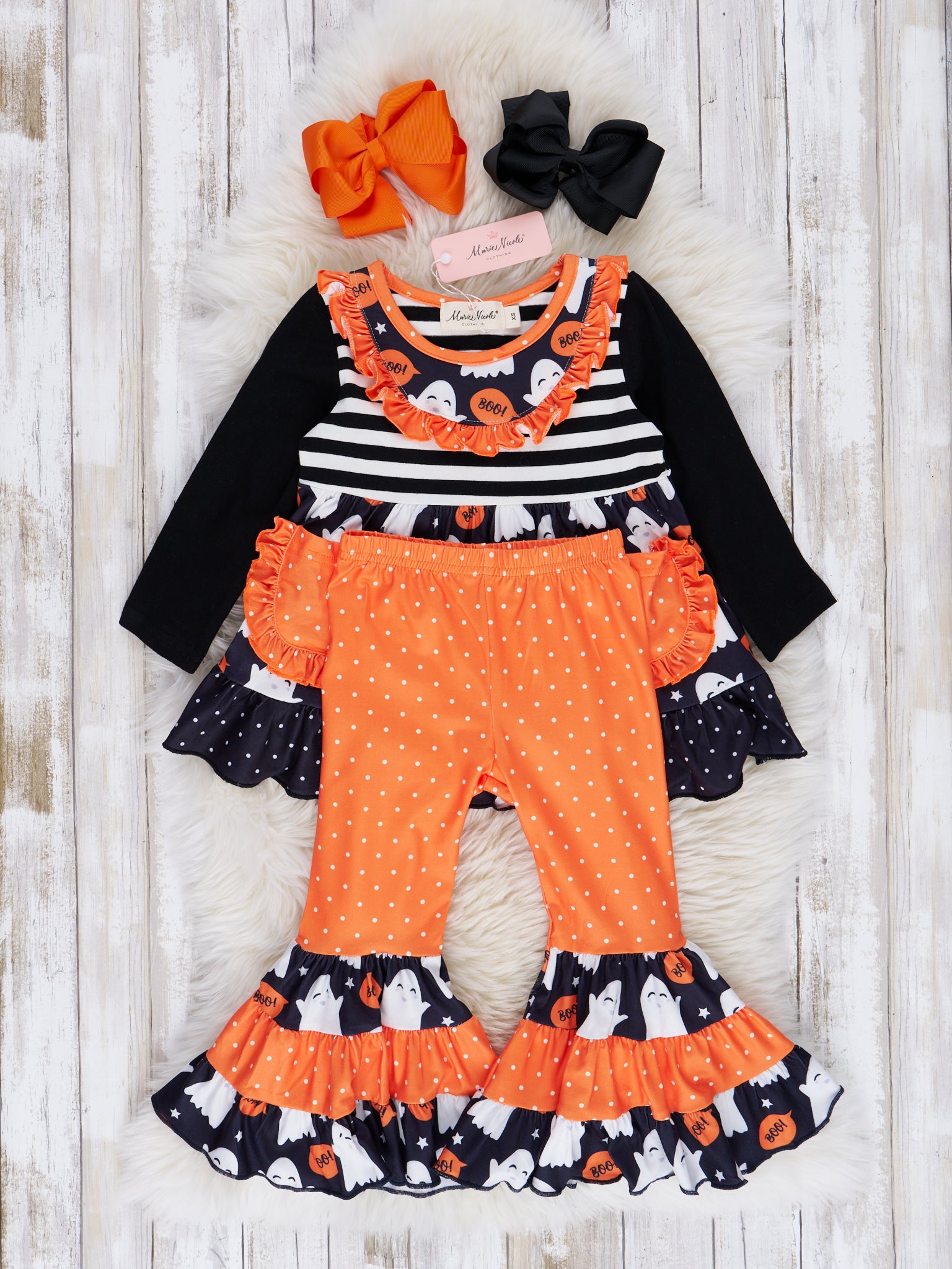 Orange & Black Ghost Ruffle Outfit - Marie Nicole Clothing