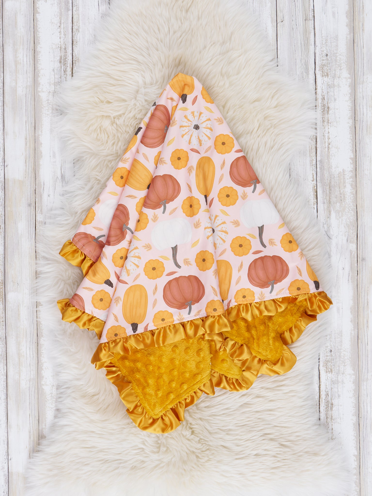Orange Gourds Ruffle Minky Blanket - Marie Nicole Clothing