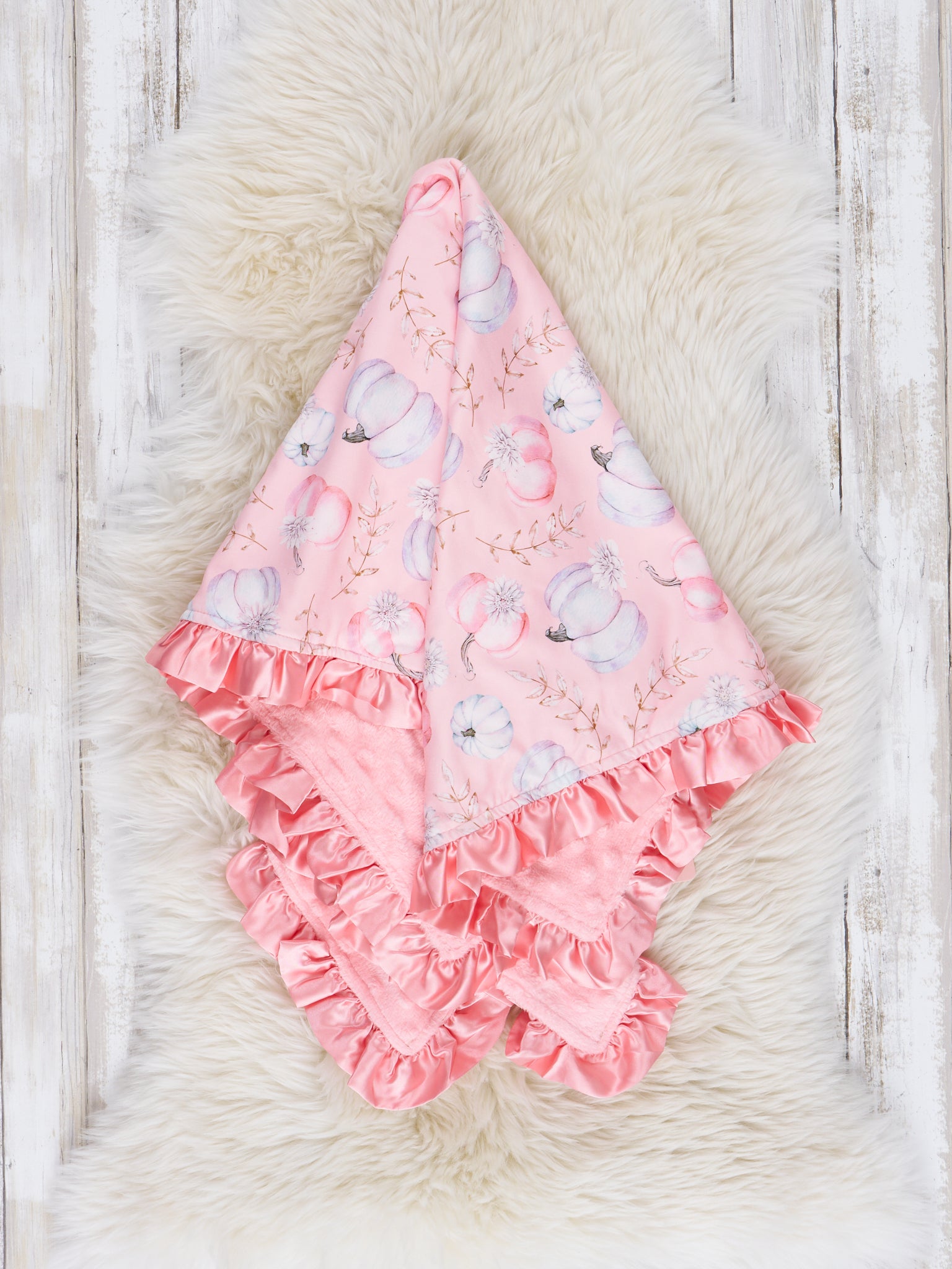 Rosy Pumpkins Ruffle Minky Blanket - Marie Nicole Clothing
