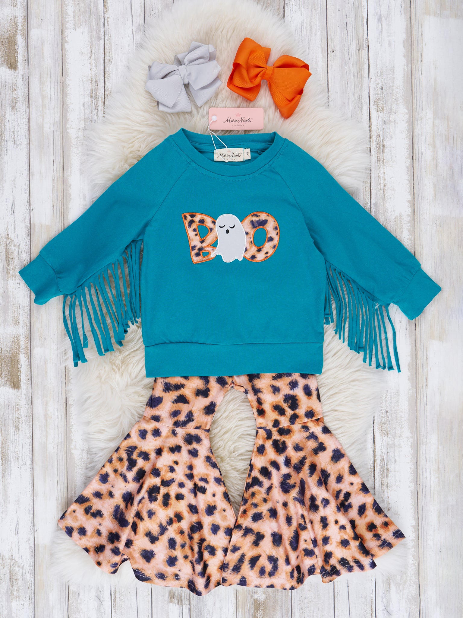 Turquoise Fringe "Boo" Bell Bottom Outfit - Marie Nicole Clothing