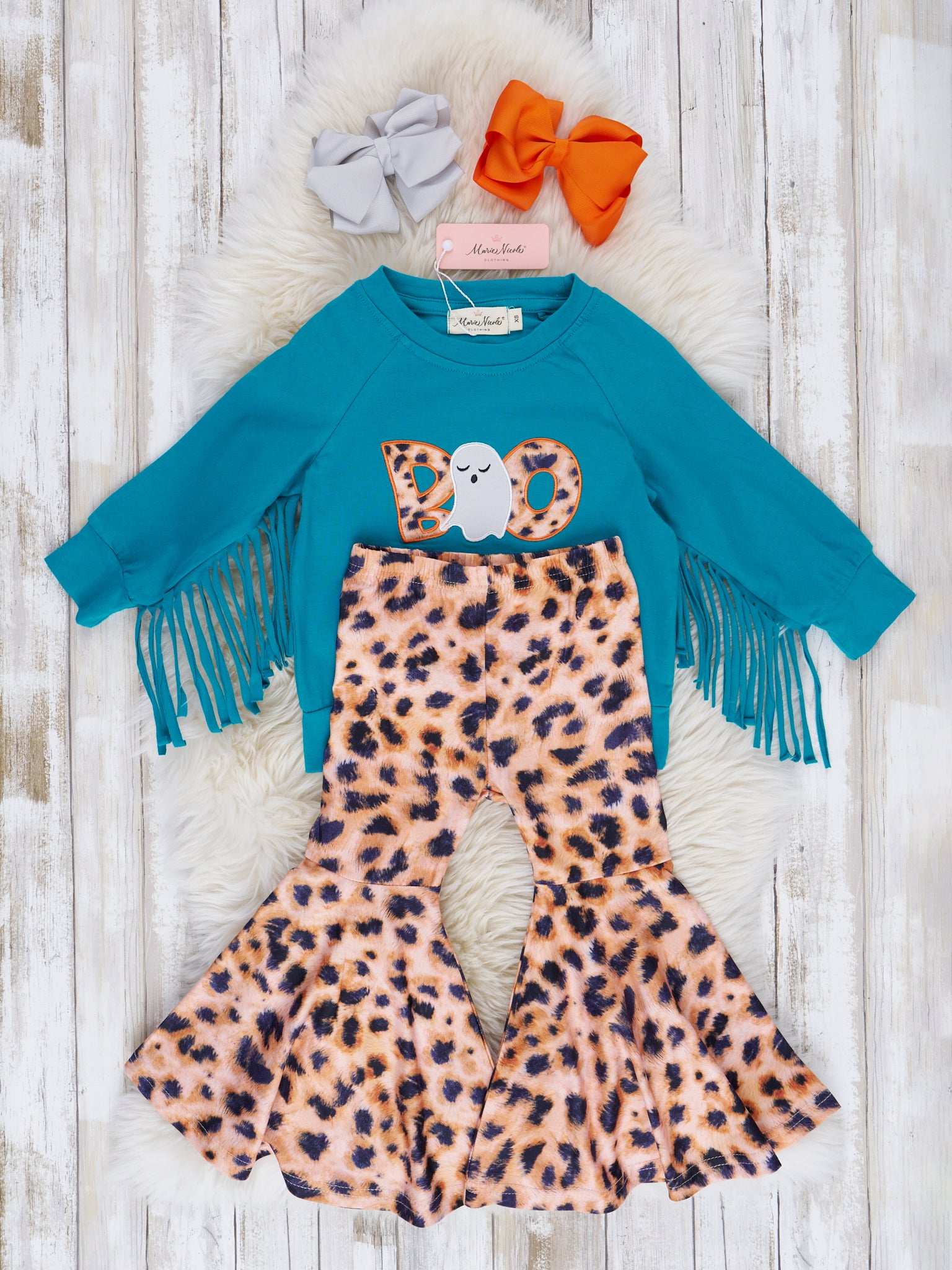Turquoise Fringe "Boo" Bell Bottom Outfit - Marie Nicole Clothing