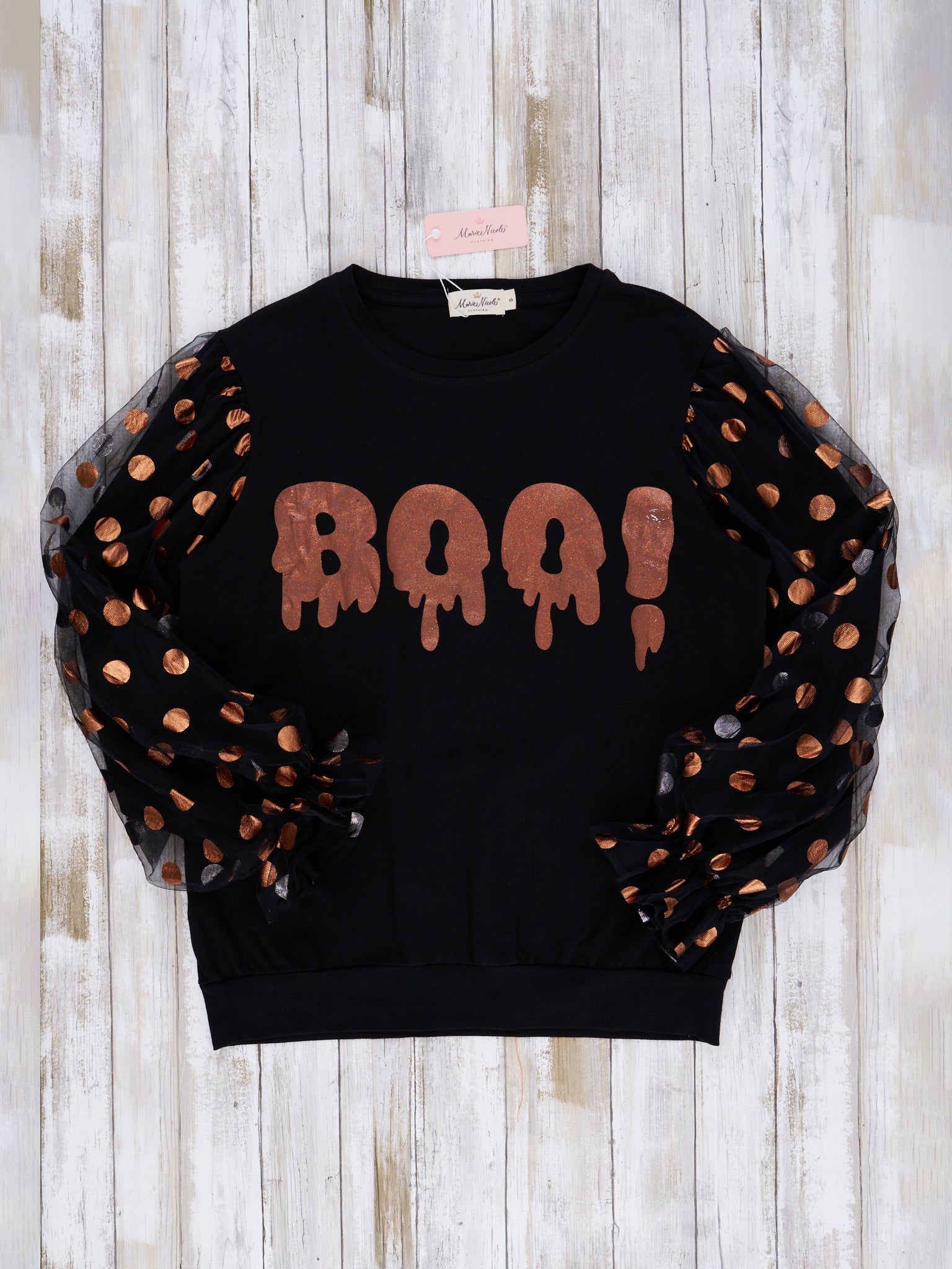 Mom & Me Orange & Black "Boo" Polka Dot Top - Marie Nicole Clothing