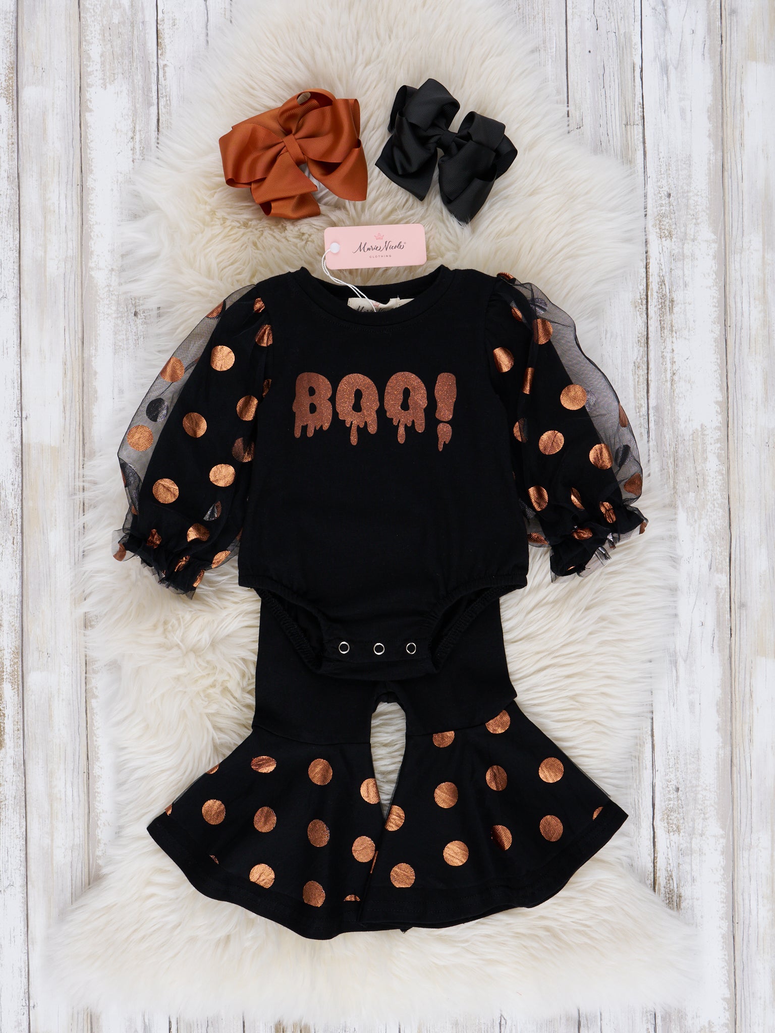 Mom & Me Orange & Black "Boo" Polka Dot Top - Marie Nicole Clothing