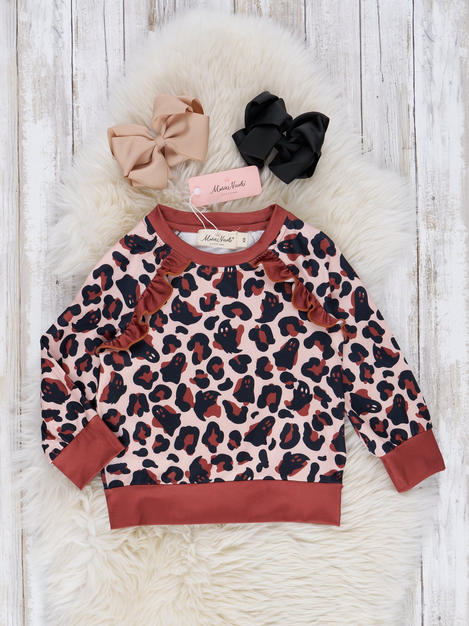 Brown Faux Leather Ghost Leopard Print Outfit - Marie Nicole Clothing