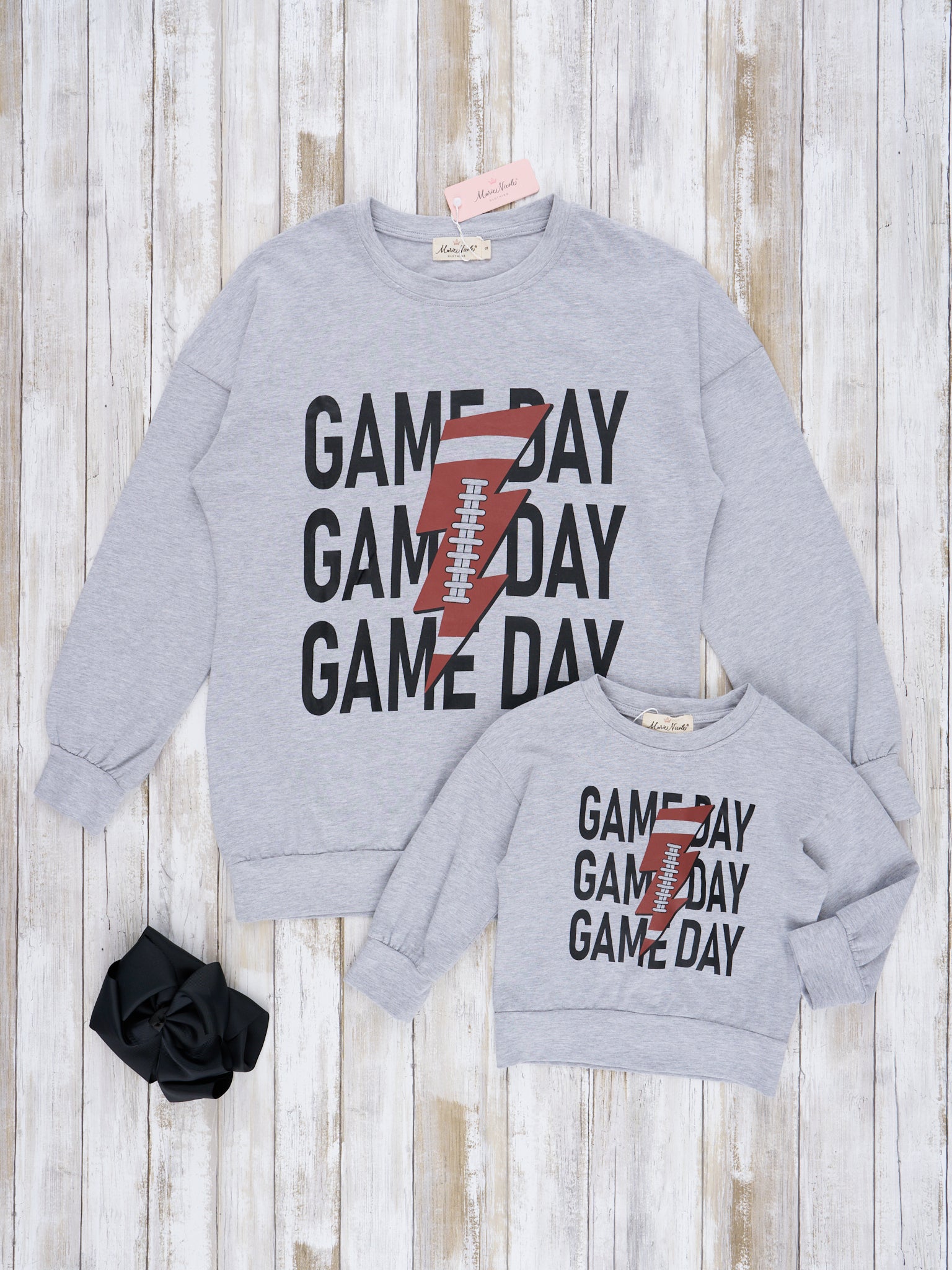 Mom & Me Heather Grey "Game Day" Football Crew Neck & Romper - Marie Nicole Clothing