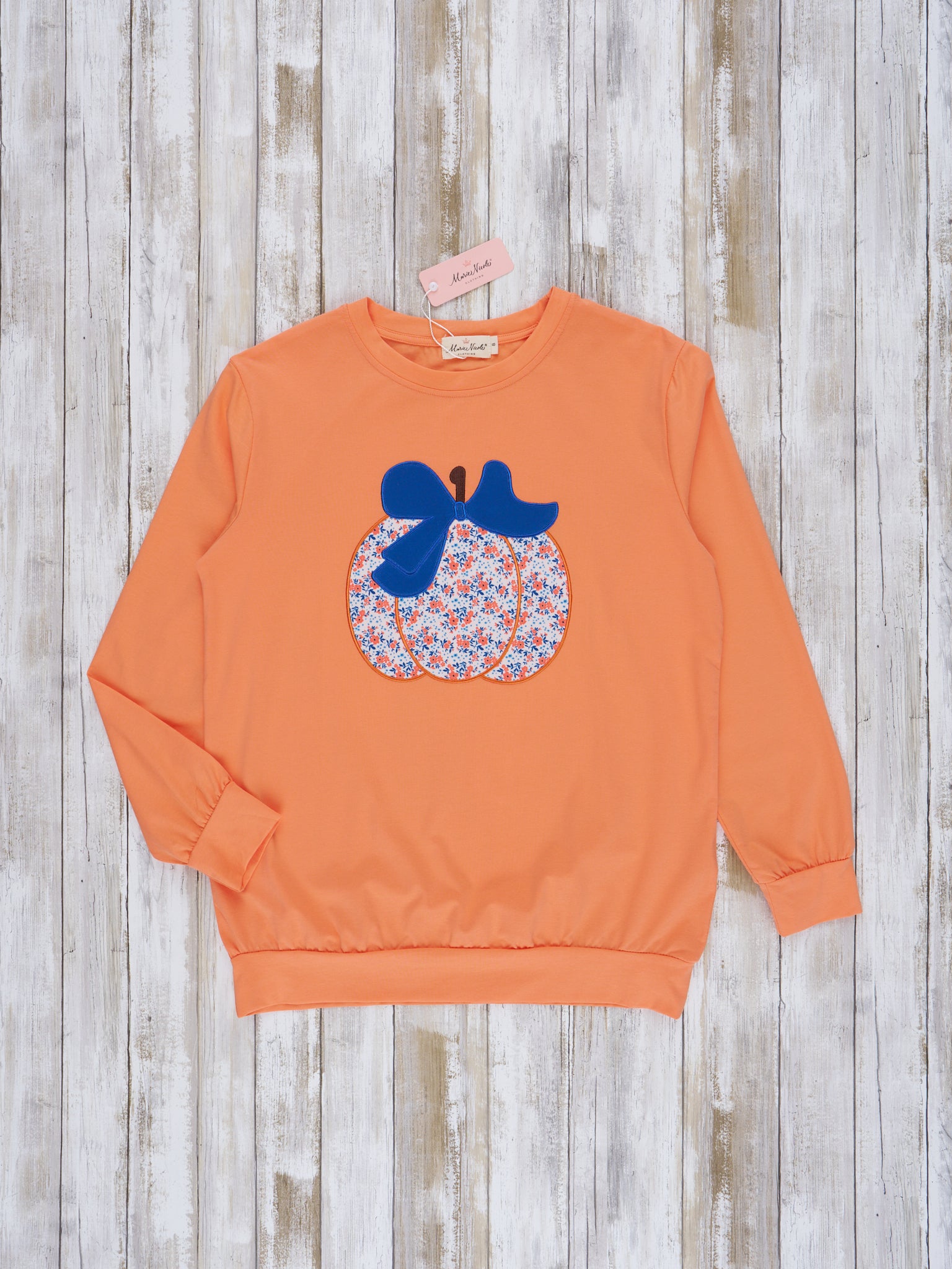 Women's Orange & Navy Floral Pumpkin Crew Neck - Marie Nicole Clothing