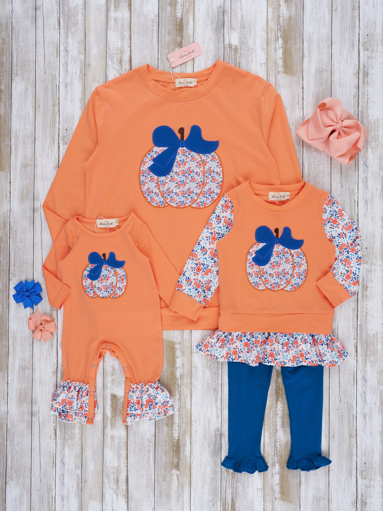 Women's Orange & Navy Floral Pumpkin Crew Neck - Marie Nicole Clothing