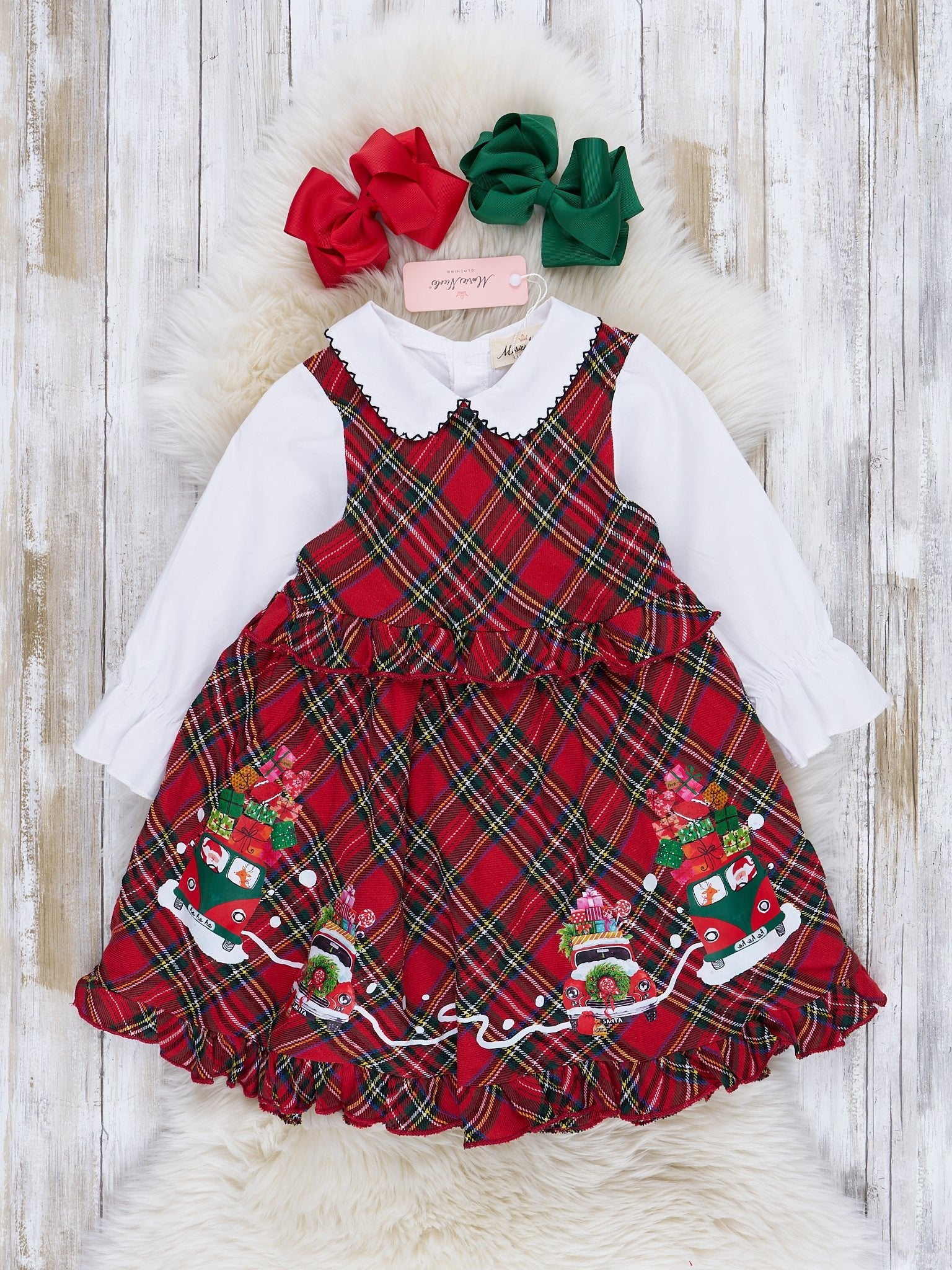 Vintage Red Christmas Plaid Ruffle Dress - Marie Nicole Clothing