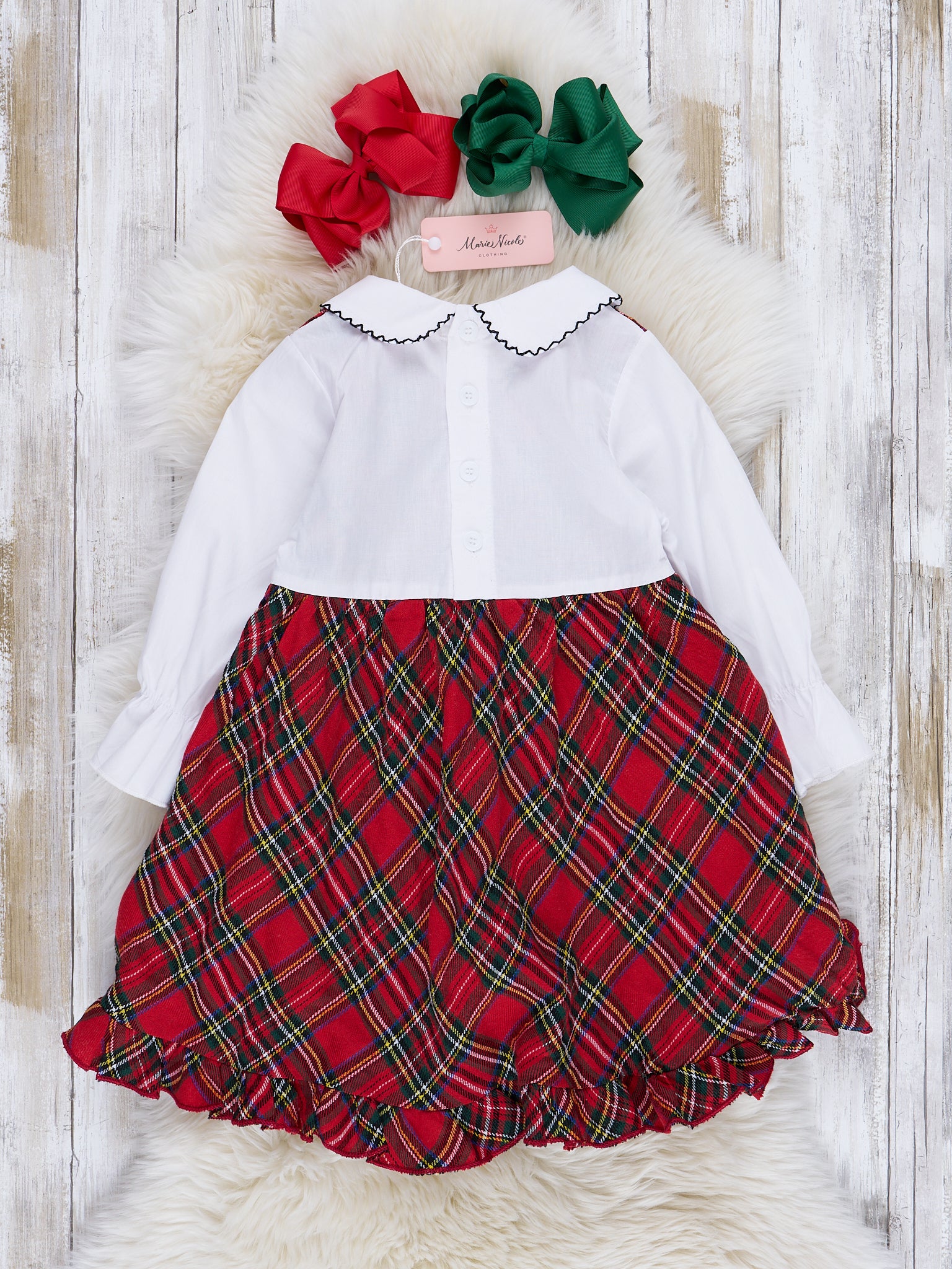 Vintage Red Christmas Plaid Ruffle Dress - Marie Nicole Clothing