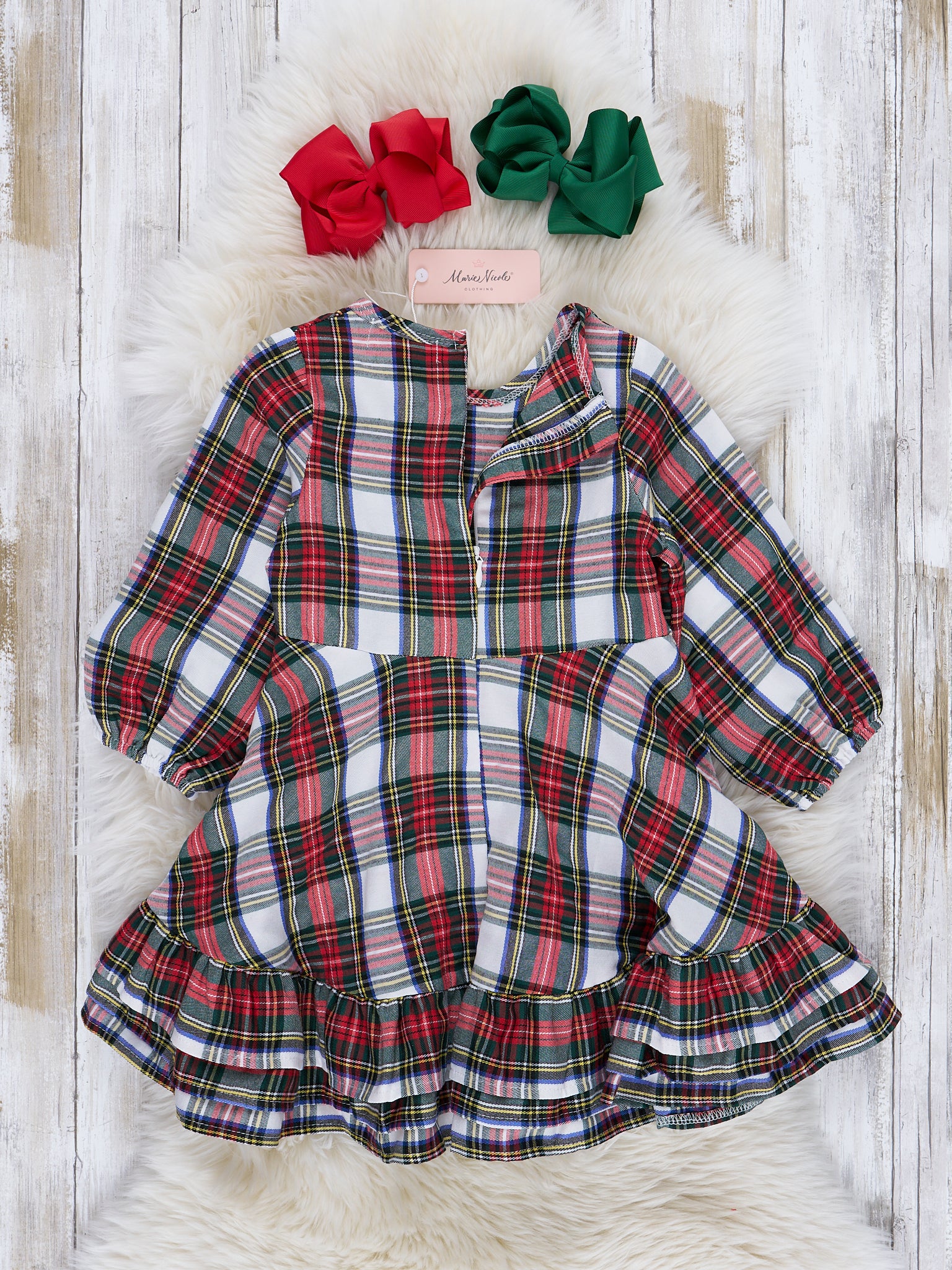 Classic Winter Holiday Plaid Ruffle Dress - Marie Nicole Clothing