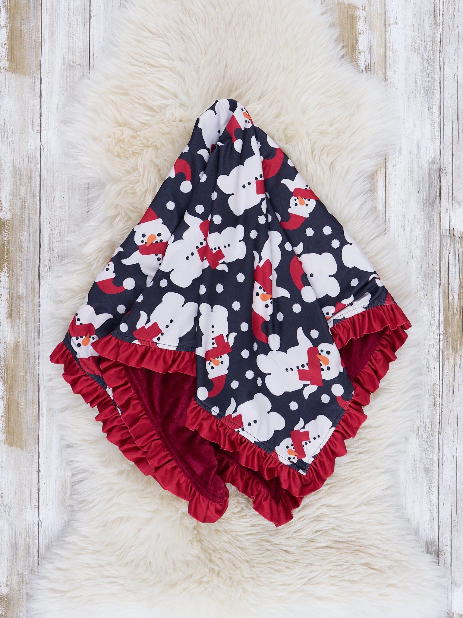Black Mr. Snowman Minky Ruffle Blanket - Marie Nicole Clothing