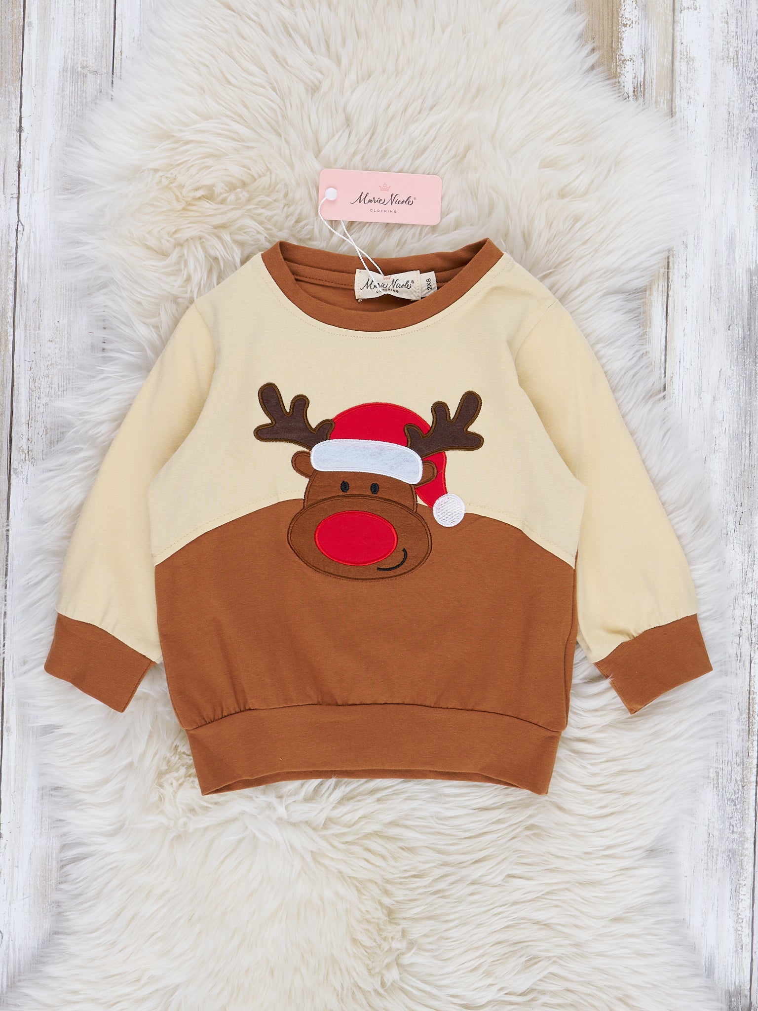 Tan Embroidered Reindeer Shirt - Marie Nicole Clothing