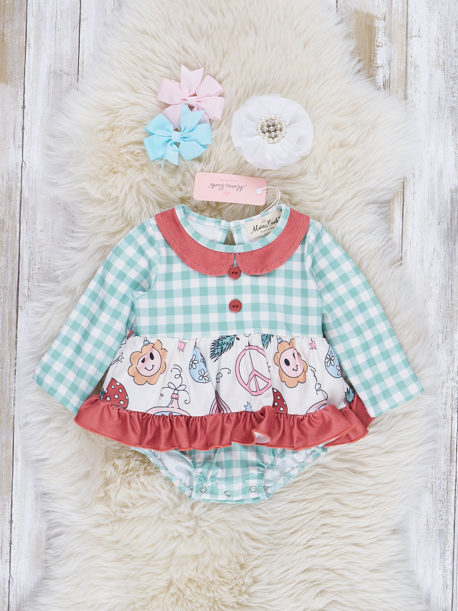 Red & Green Gingham Holiday Ruffle Romper - Marie Nicole Clothing