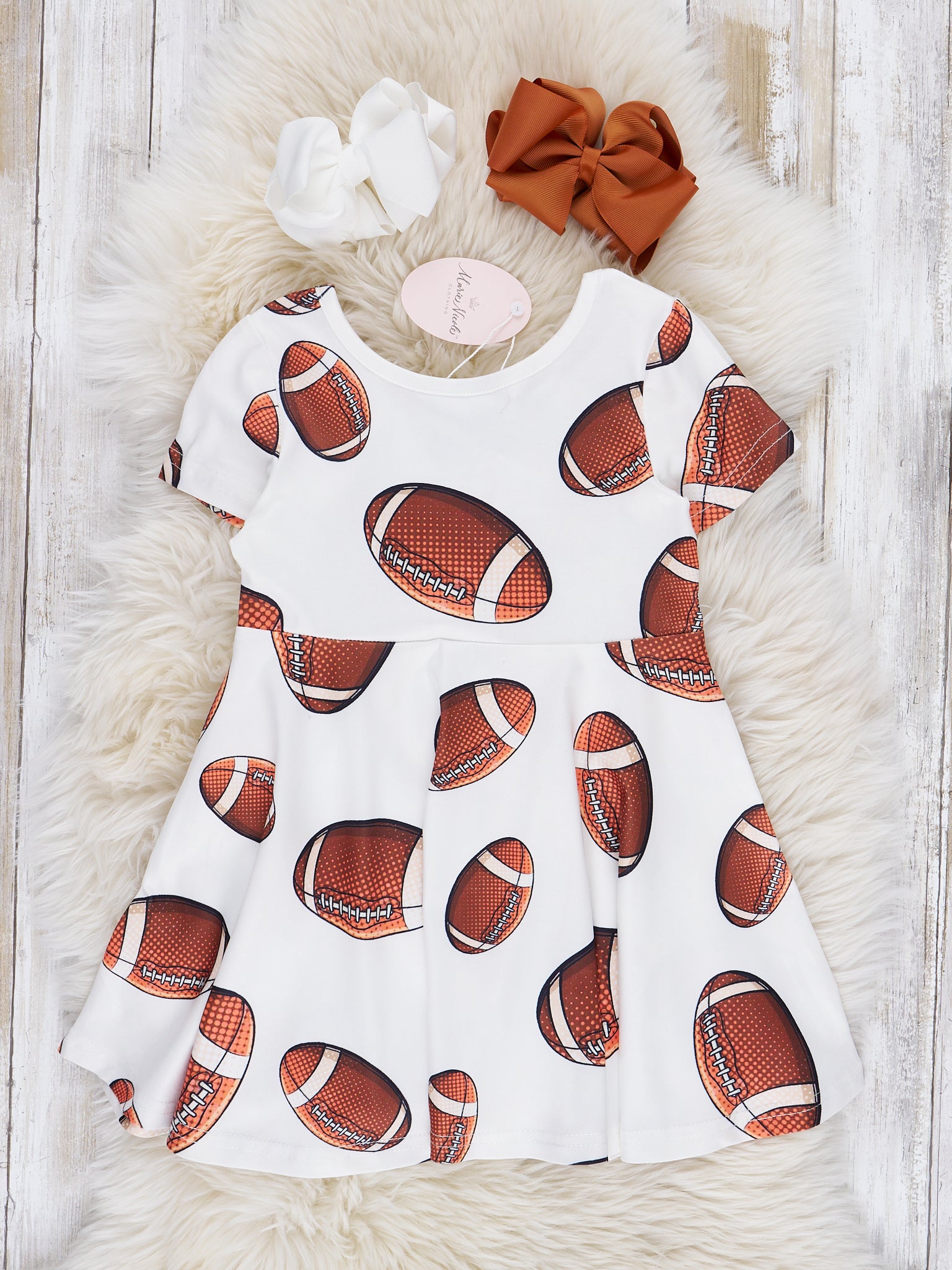White Football Time Swing Dress - Marie Nicole Clothing