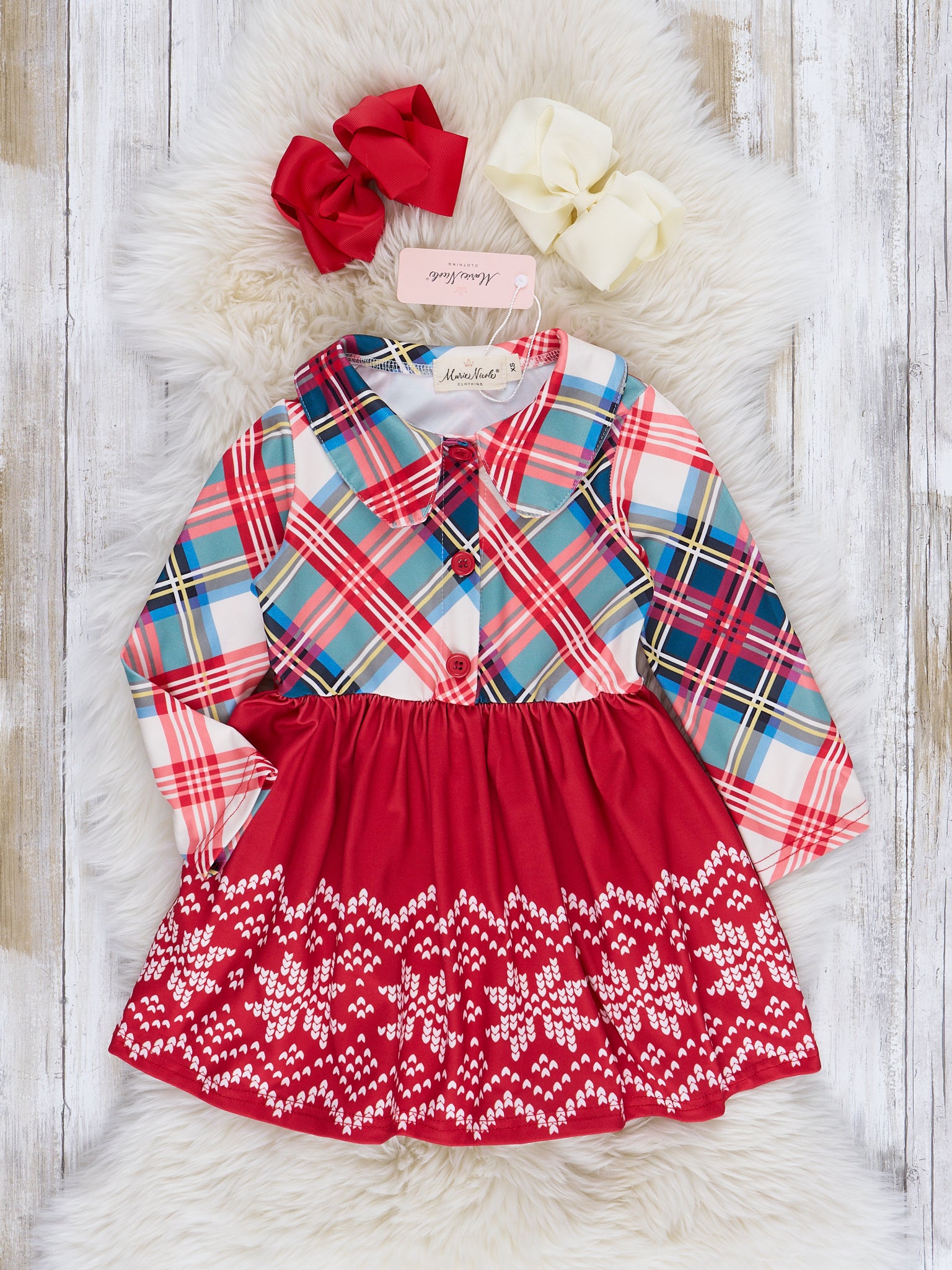 Fair Isle & Plaid Holiday Dress - Marie Nicole Clothing