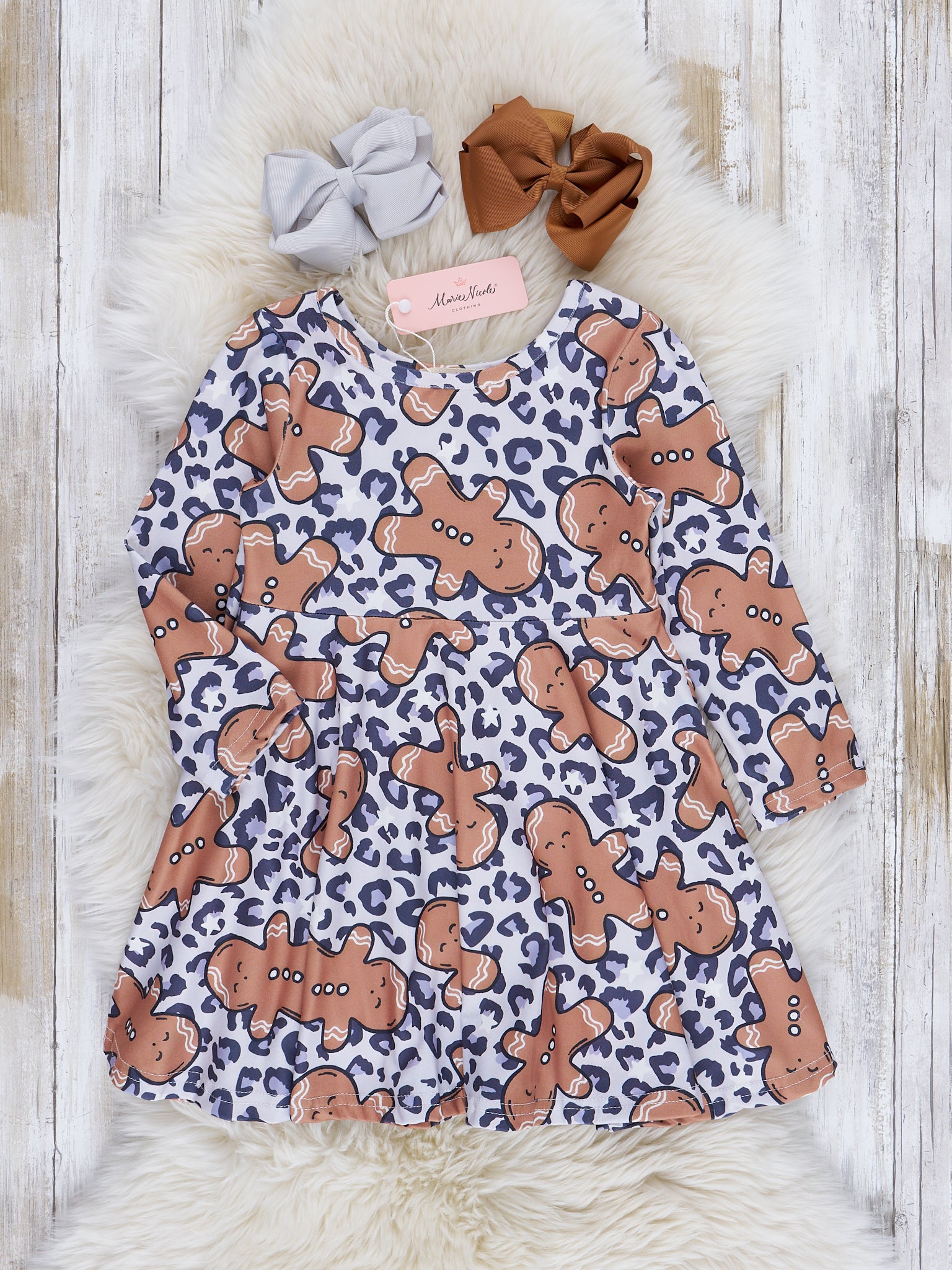 Leopard Print Gingerbread Cookies Swing Dress - Marie Nicole Clothing