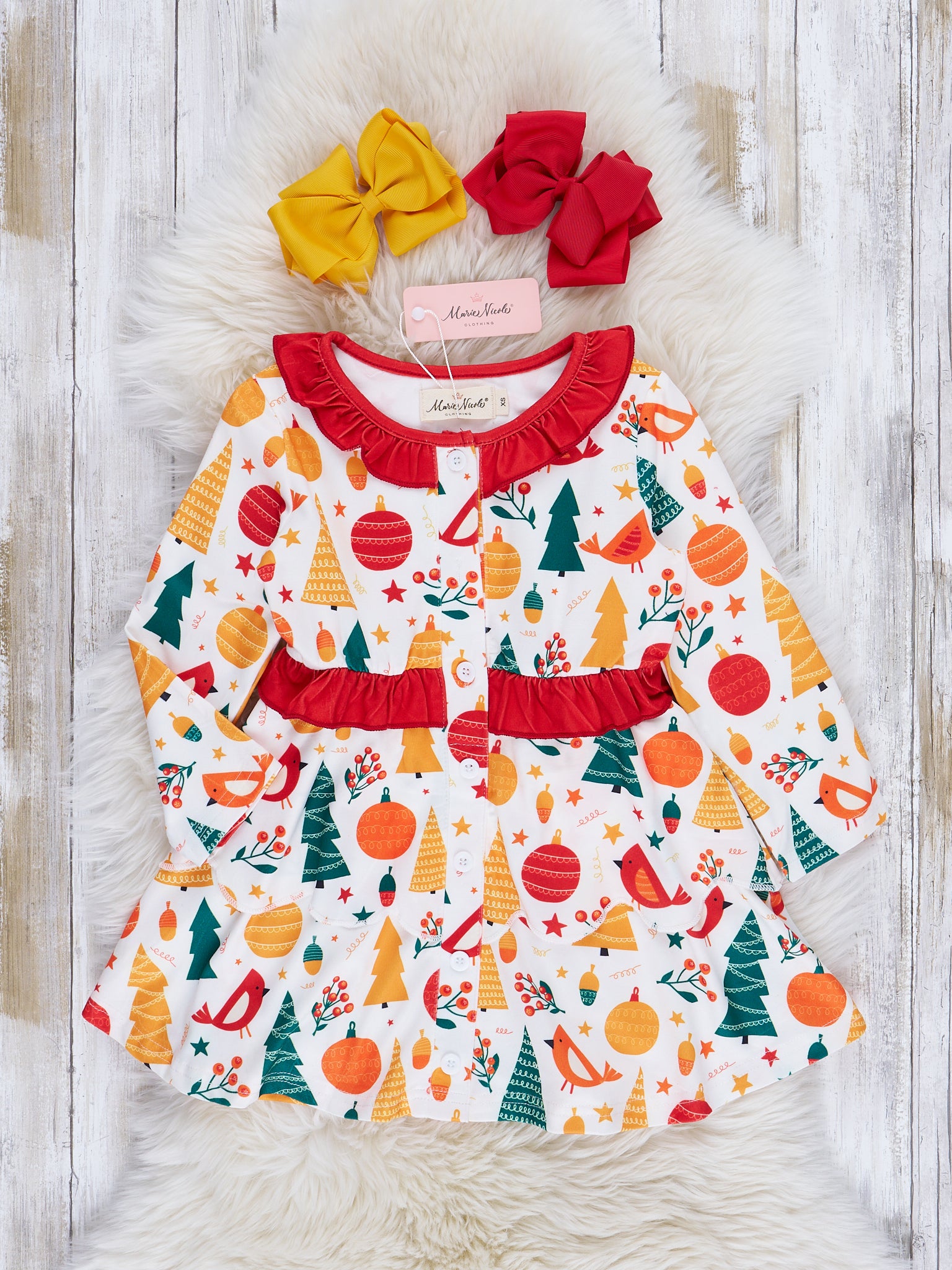 Holiday Joy Ruffle Dress - Marie Nicole Clothing