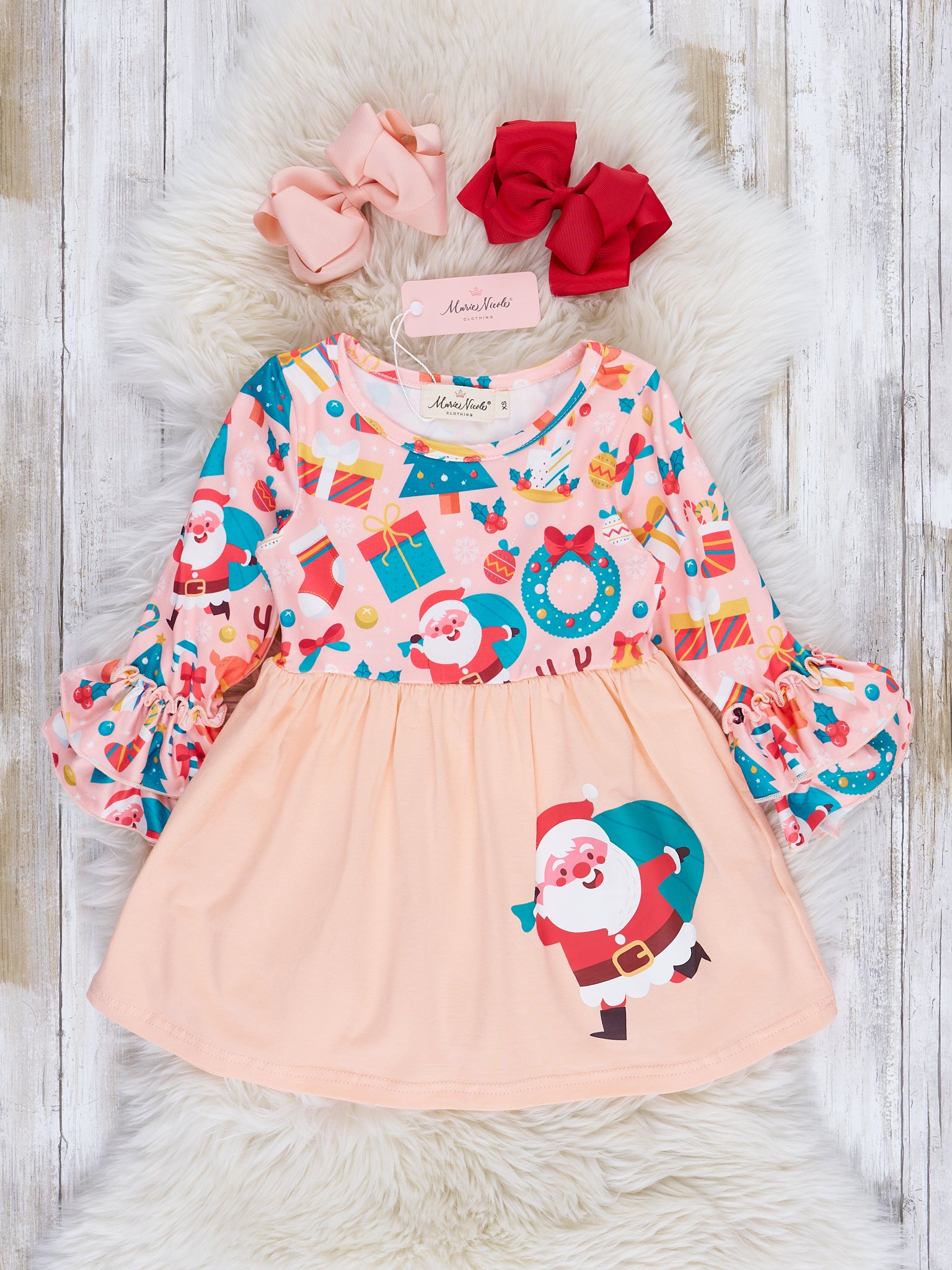 Peach St. Nick Bell Sleeve Swing Dress - Marie Nicole Clothing