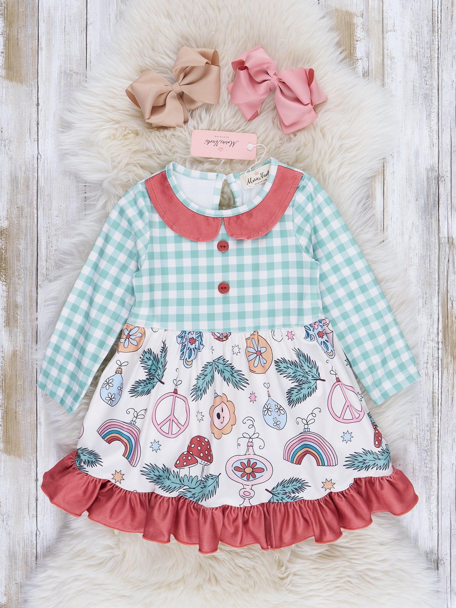 Red & Green Gingham Holiday Ruffle Dress - Marie Nicole Clothing